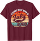 Vintage 18th Birthday Legends were Born in July 2008 T-Shirt - T-Shirt | Maroon