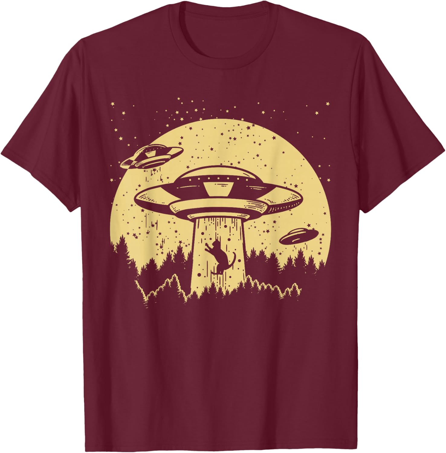 Funny UFO Alien Abduction Cat Flying Perfect Aliens Lover T-Shirt - T-Shirt | Maroon