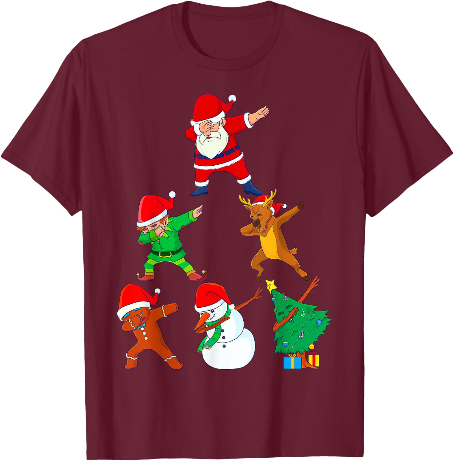 Dabbing Santa Elf Friends Christmas Boys Short Sleeve Funny Xmas Dab Girl T-Shirt - T-Shirt | Maroon