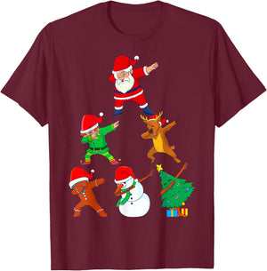 Dabbing Santa Elf Friends Christmas Boys Short Sleeve Funny Xmas Dab Girl T-Shirt - T-Shirt | Maroon