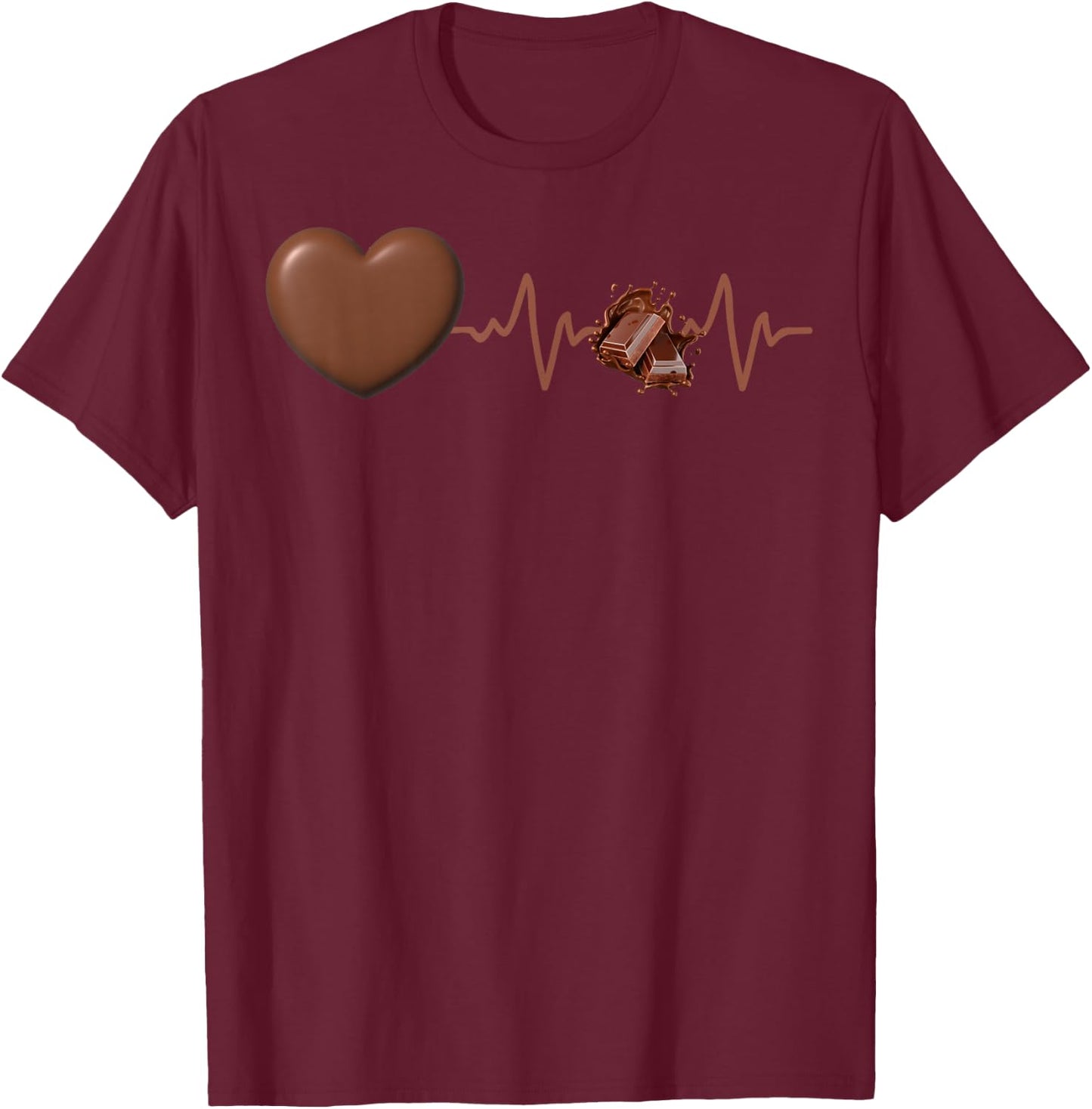 Chocolate Sweet Sugar I Love Chocolate Lover Cute Heartbeat T-Shirt - T-Shirt | Maroon