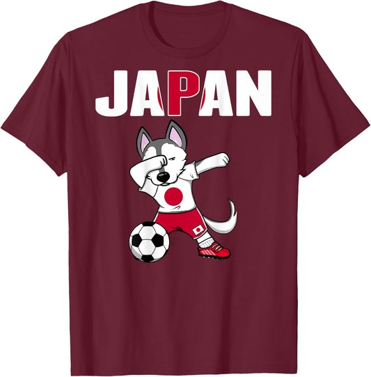 Dabbing Husky Dog Japan Soccer Fans Jersey Japanese Football Women Kids T-Shirt - T-Shirt | Maroon