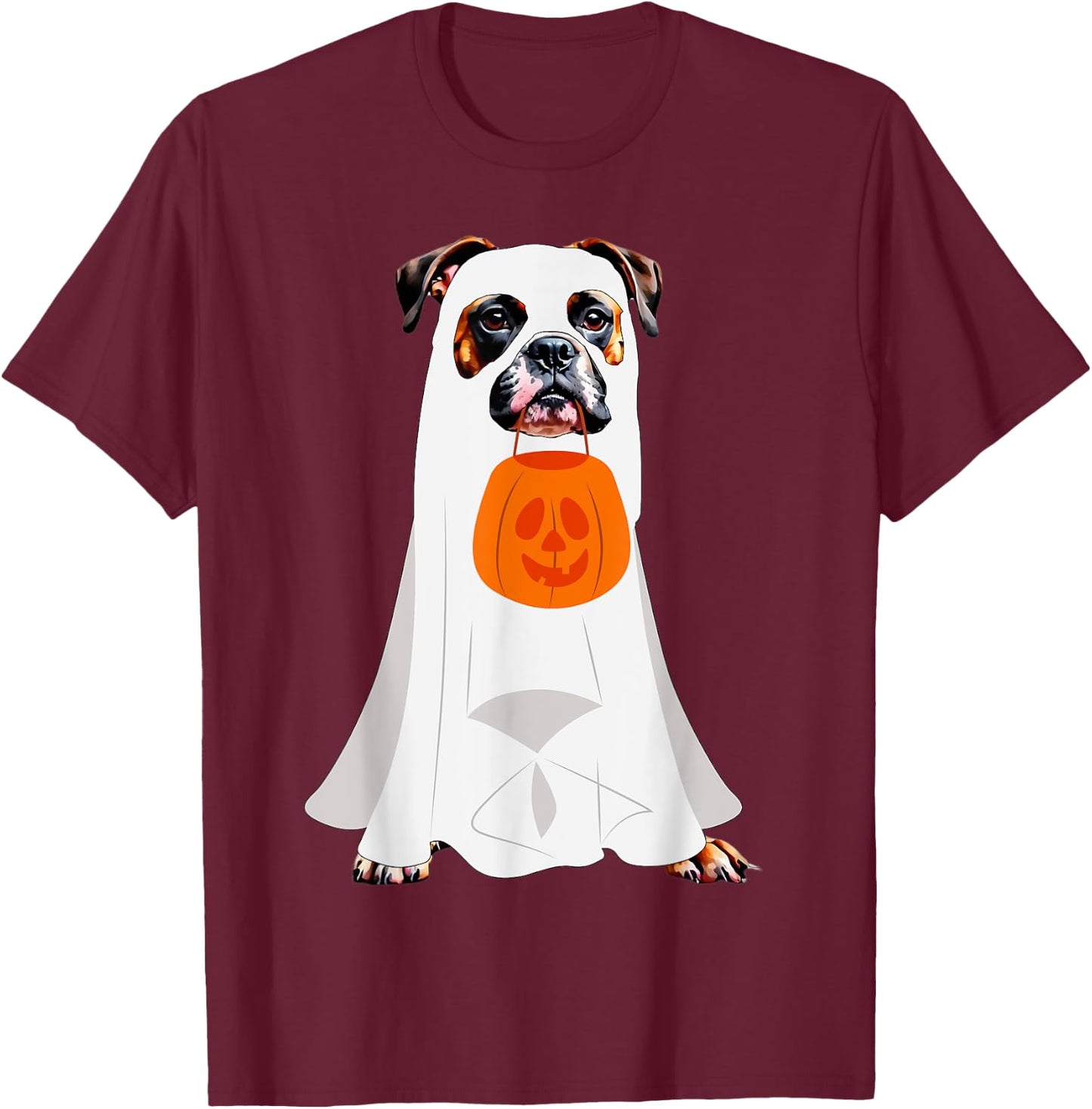 Boxer Dog Ghost Pumpkin Halloween Fall Dog Lover Men Women Kids T-Shirt - T-Shirt | Maroon