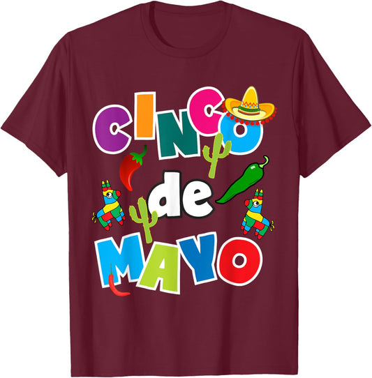 Cinco De Mayo Shirt For Kids Men Women Pinata Sombrero Fun T-Shirt - T-Shirt | Maroon