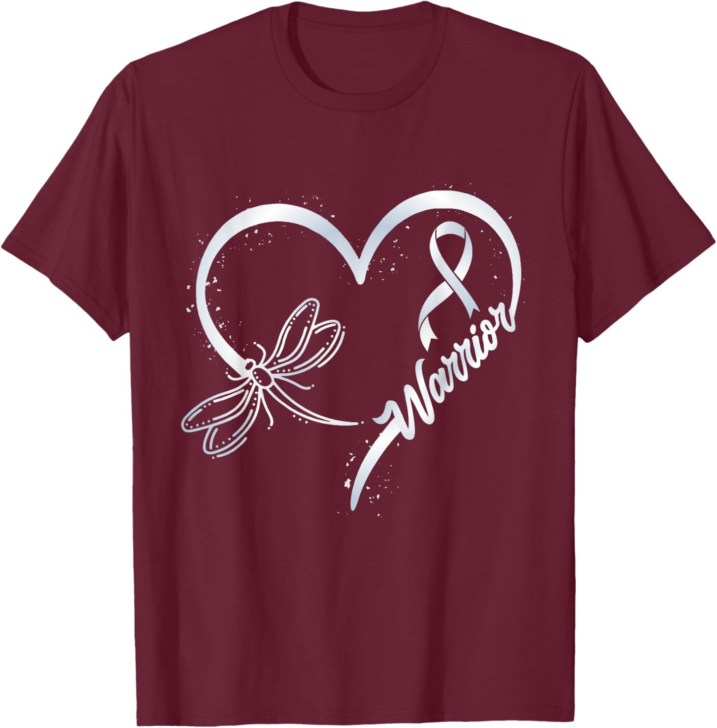 Lung Cancer Warrior Dragonfly White Ribbon Hope T-Shirt - T-Shirt | Maroon