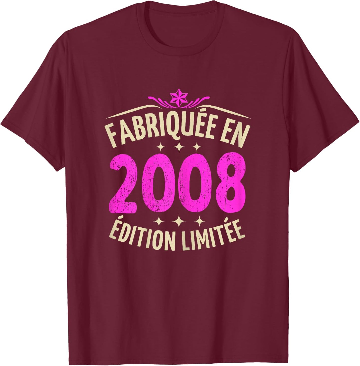 17 Years Woman 2008 Birthday 17 Years Girl Limited Edition , Black, Female X-Small T-Shirt - T-Shirt | Maroon
