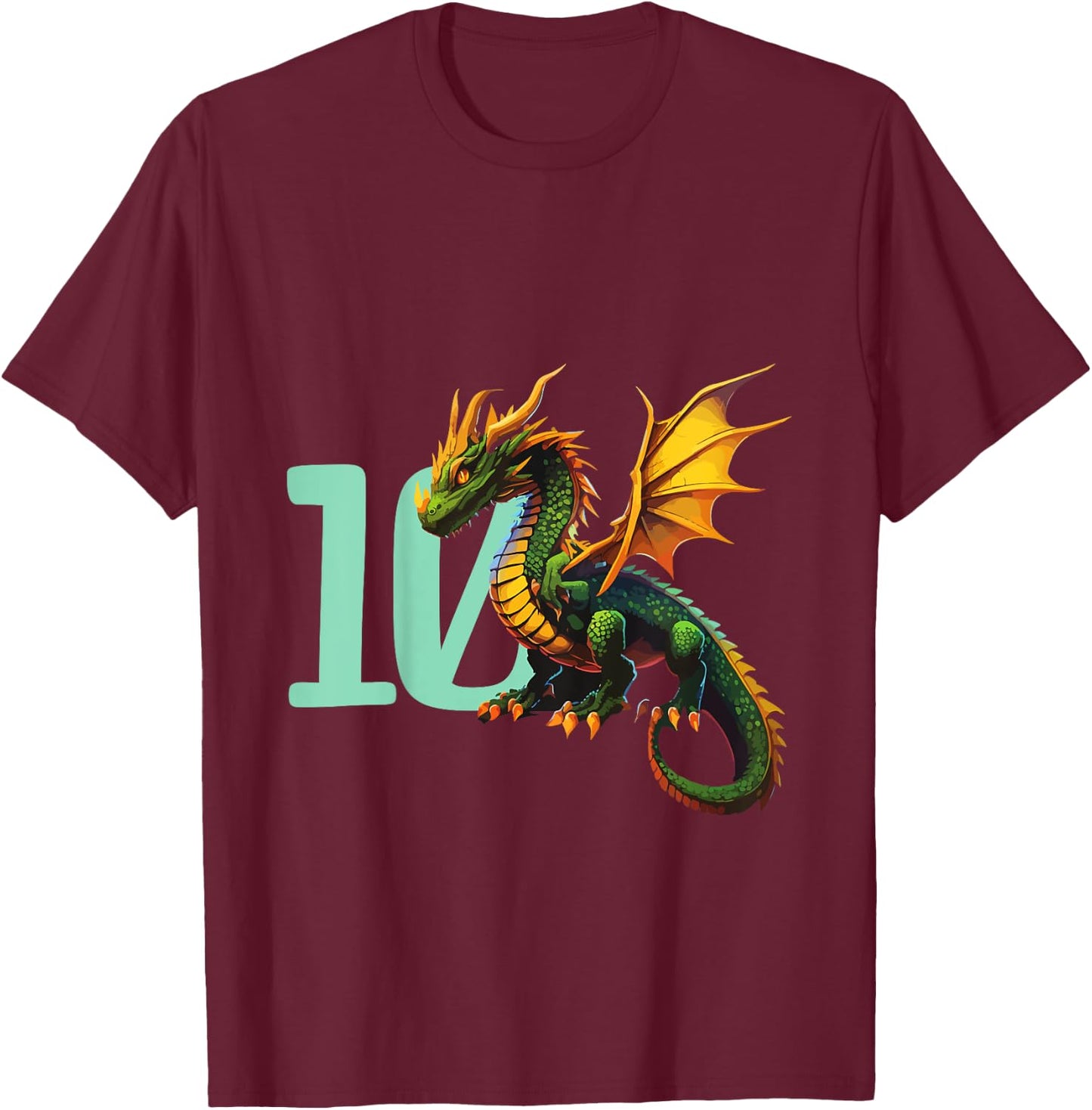 Kids Children's Birthday Dragon 10 Years Boy Dragon Number Age T-Shirt - T-Shirt | Maroon