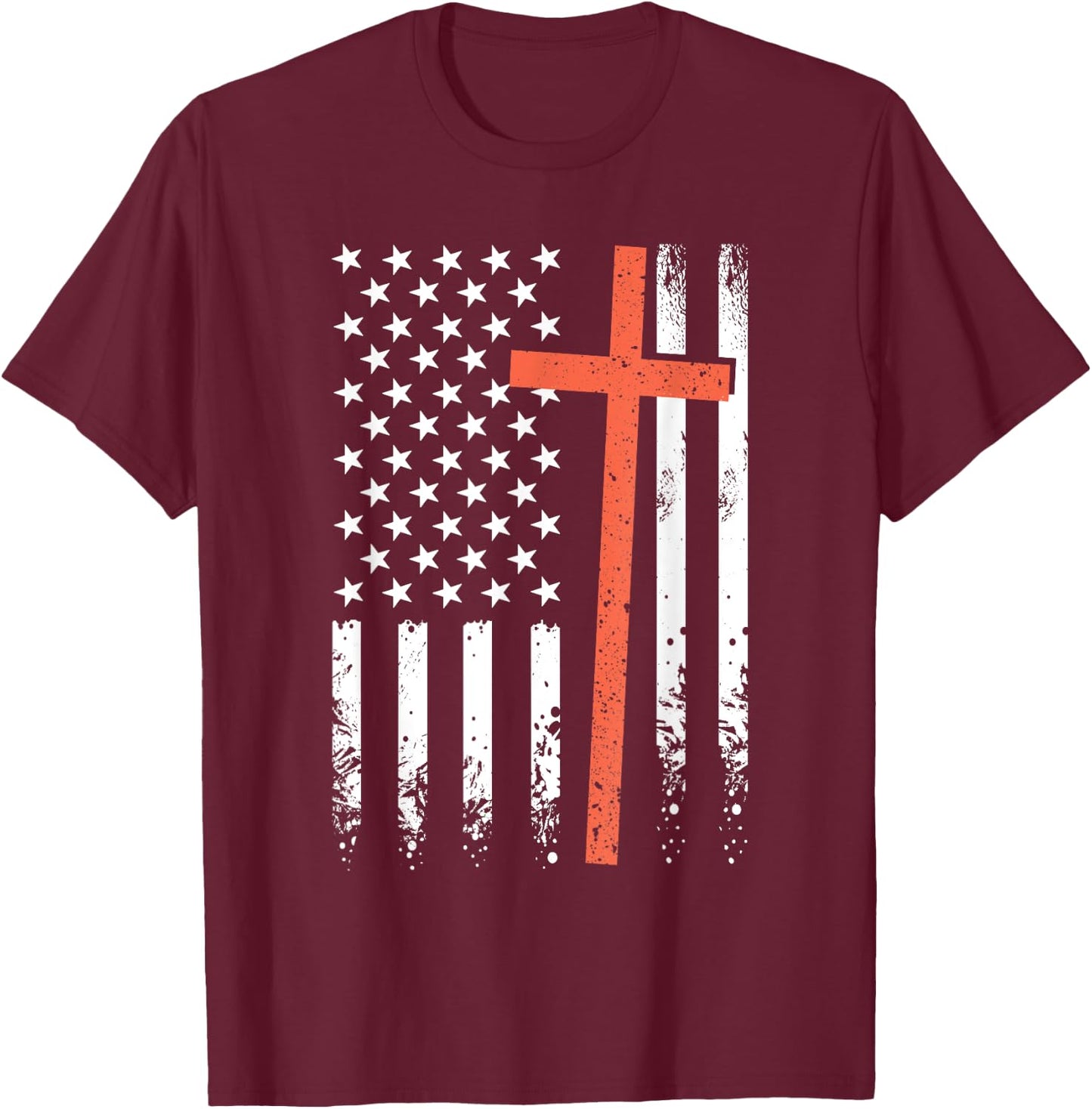 US American Flag Vintage Christian Cross Patriot 4th of July T-Shirt - T-Shirt | Maroon