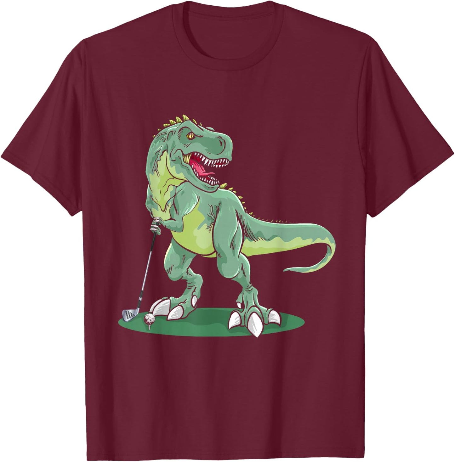T-Rex Golf Playing, Dinosaur Trex Golfer Golf Playing T-Shirt - T-Shirt | Maroon
