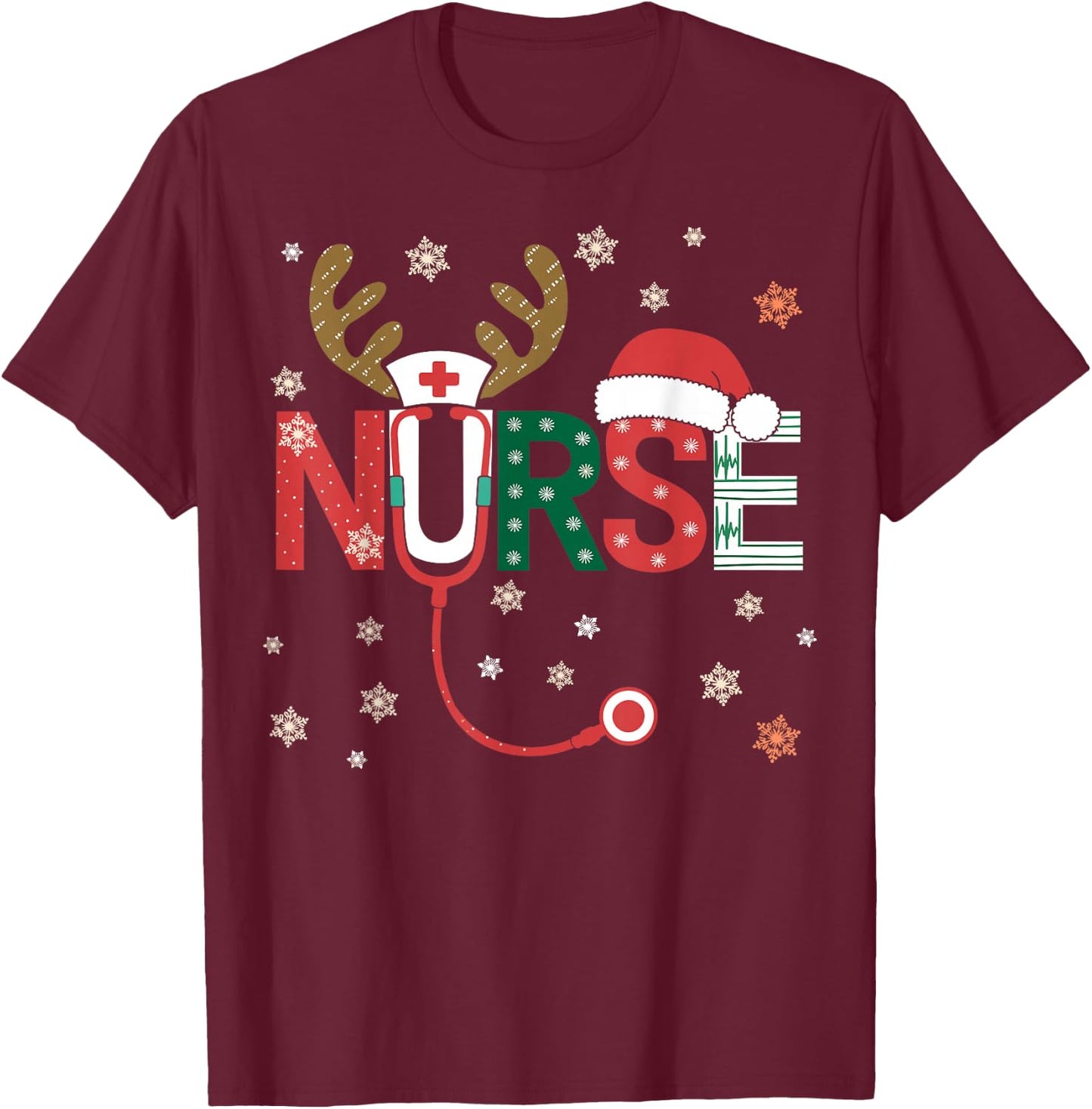 Nurse Christmas Stethoscope Nurses Xmas T-Shirt - T-Shirt | Maroon