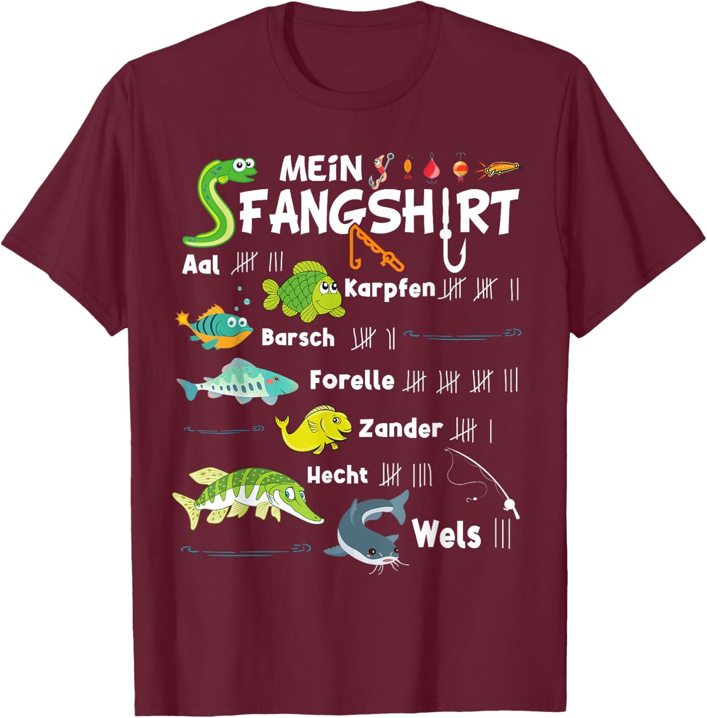 Fish Types "My Fangshirt" Funny Boy's Fisherman , black T-Shirt - T-Shirt | Maroon
