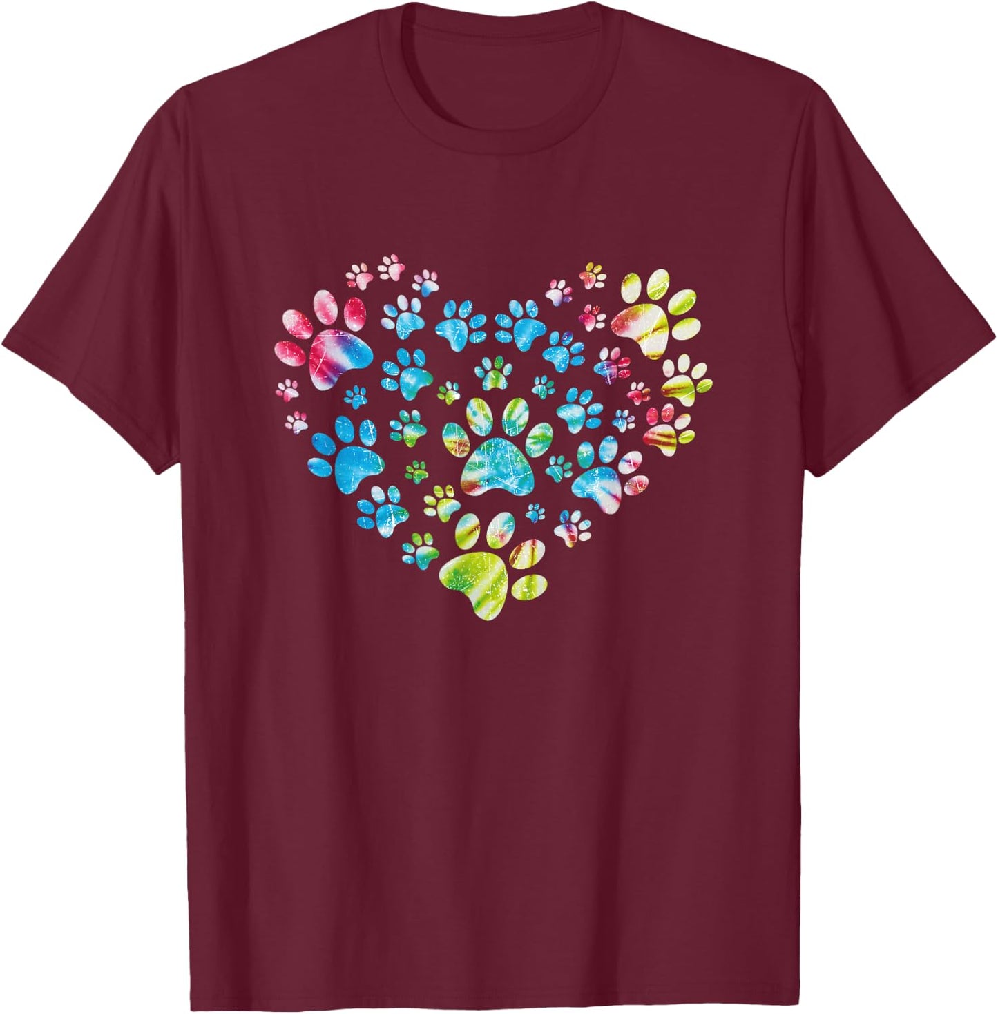 Tie Dye Love Dog Paw Print Animal Paw Dog Lover T-Shirt - T-Shirt | Maroon