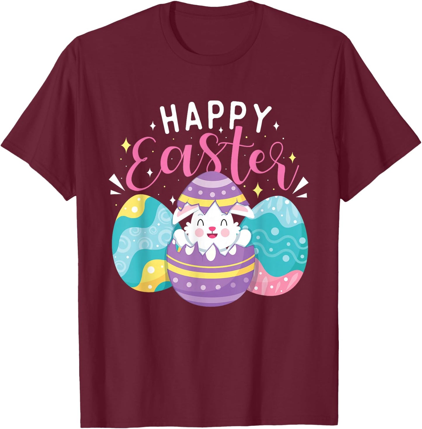 Happy Easter - Colorful Egg Hunting Eggs Christian T-Shirt - T-Shirt | Maroon