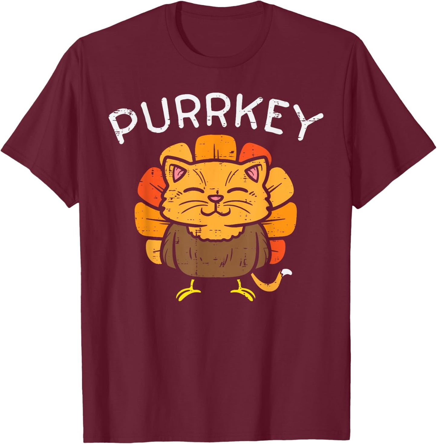 Purrkey Turkey Cat Kitten Funny Thanksgiving Cat Owner Lover T-Shirt - T-Shirt | Maroon