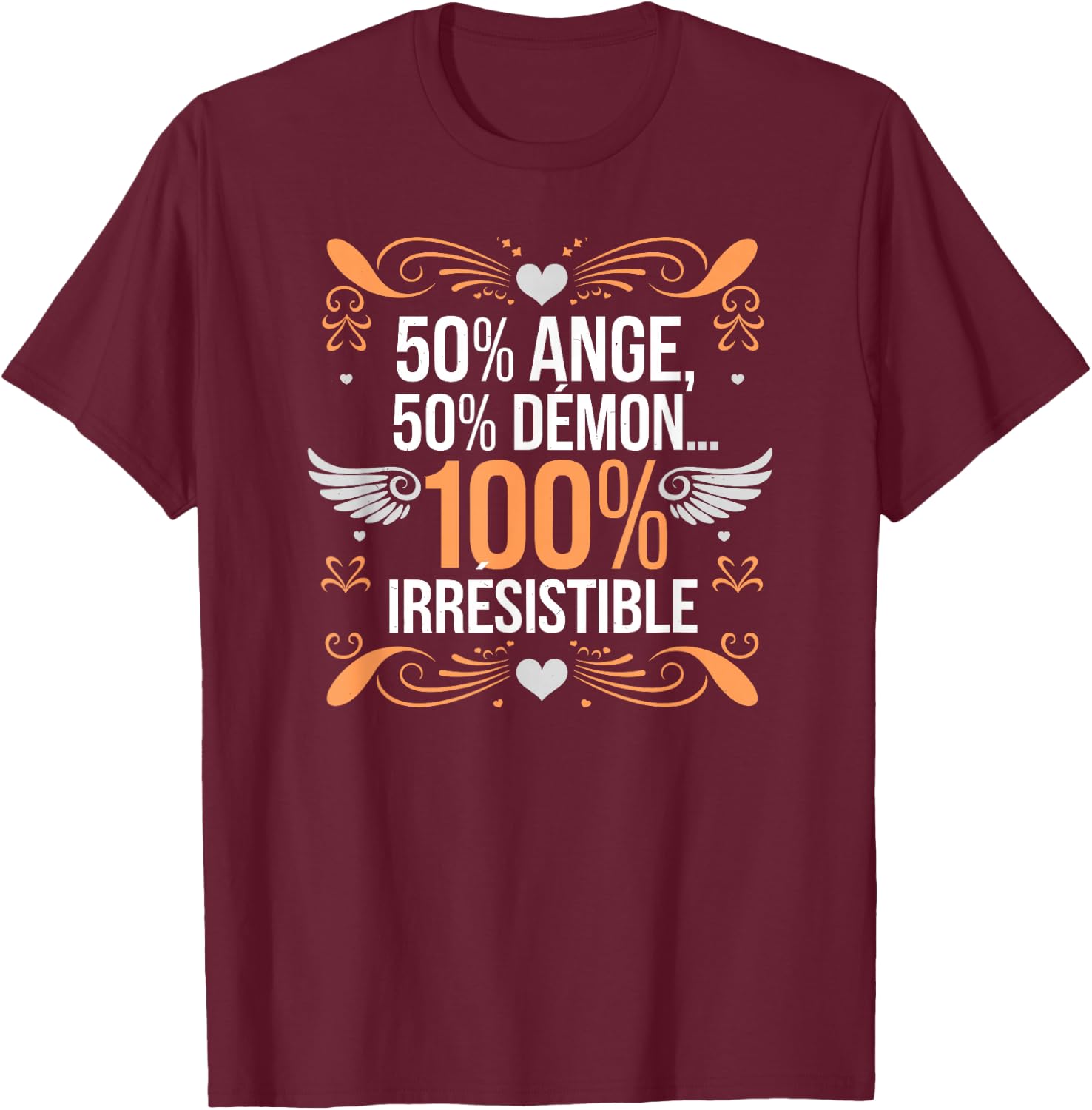 You are irresistible: angel or demon, humor, gift, fun , Black, S T-Shirt - T-Shirt | Maroon