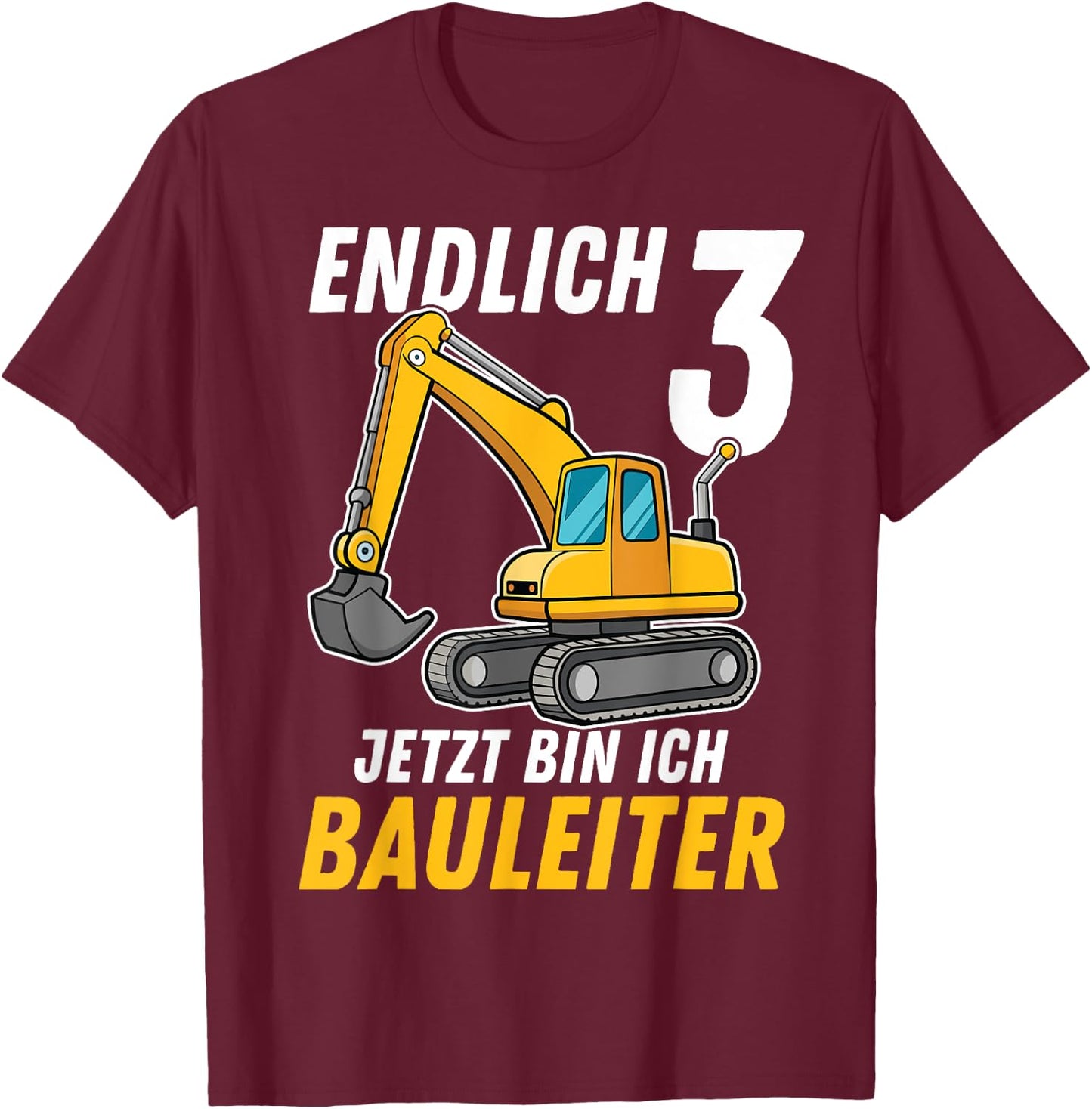 Children's 3rd Birthday Boy Decoration Digger Birthday 3 Years , black T-Shirt - T-Shirt | Maroon