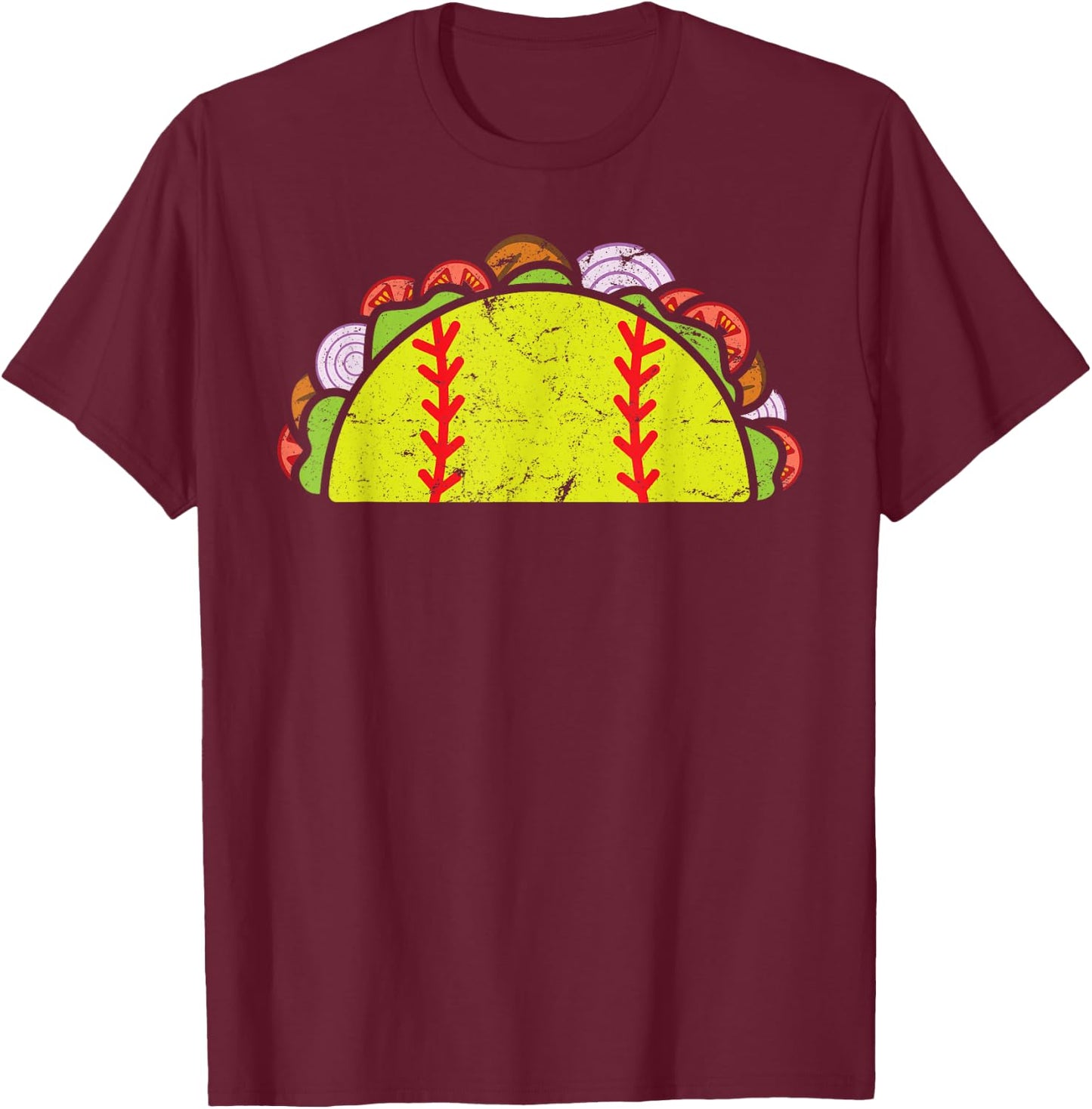 Taco Softball Funny Cinco De Mayo Softball Player Taco Lover T-Shirt - T-Shirt | Maroon