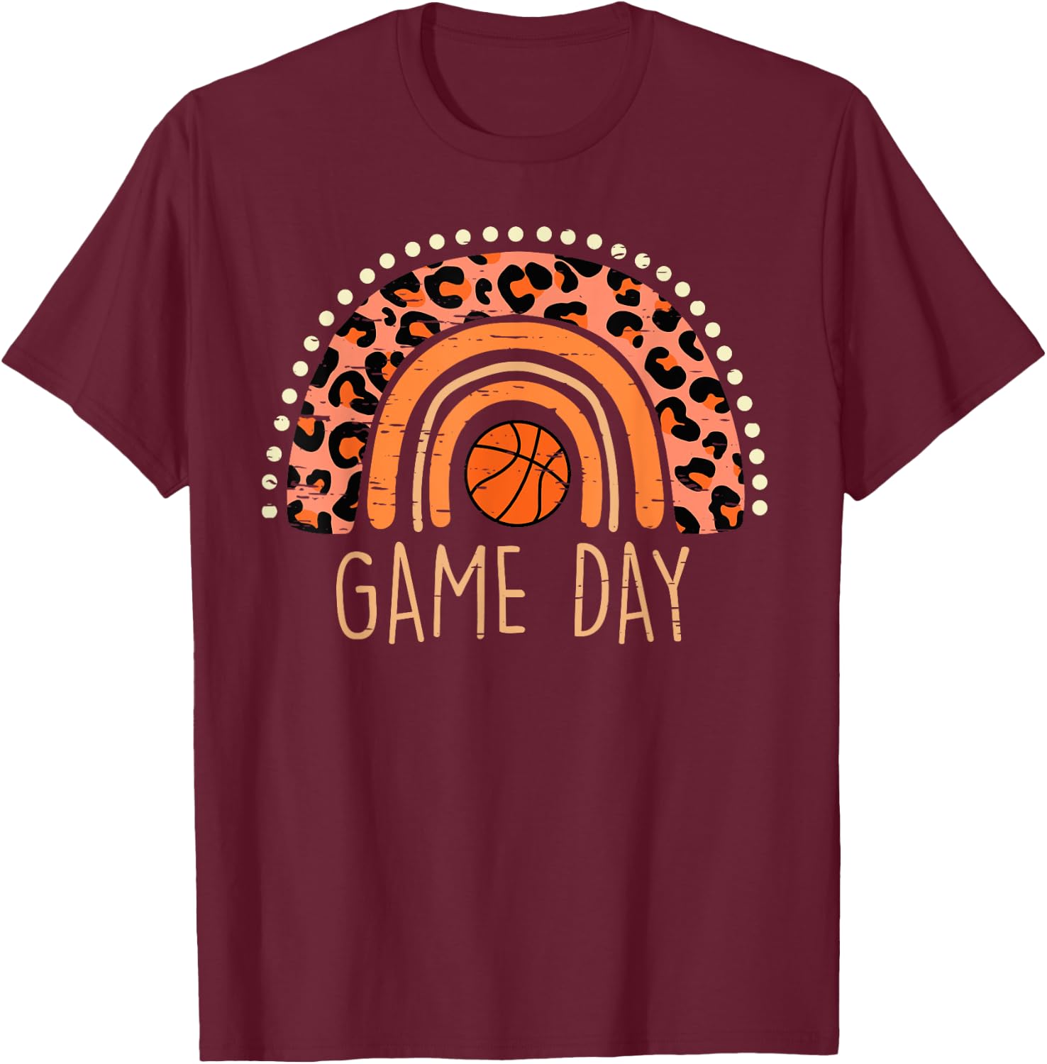 Leopard Rainbow Basketball Life Basketball Game Day Women T-Shirt - T-Shirt | Maroon