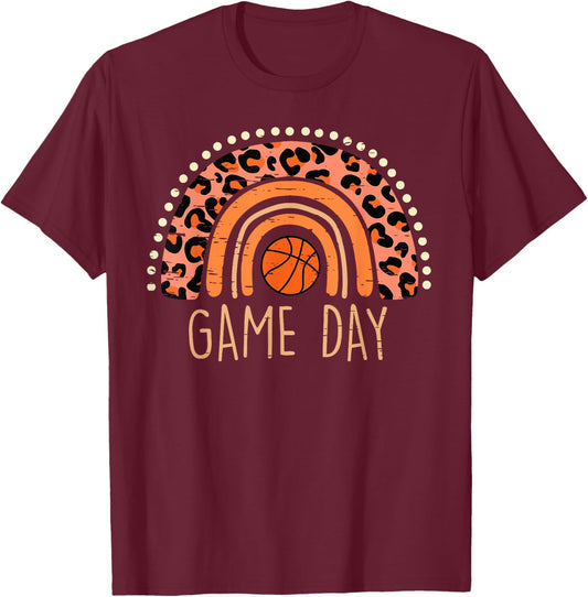 Leopard Rainbow Basketball Life Basketball Game Day Women T-Shirt - T-Shirt | Maroon