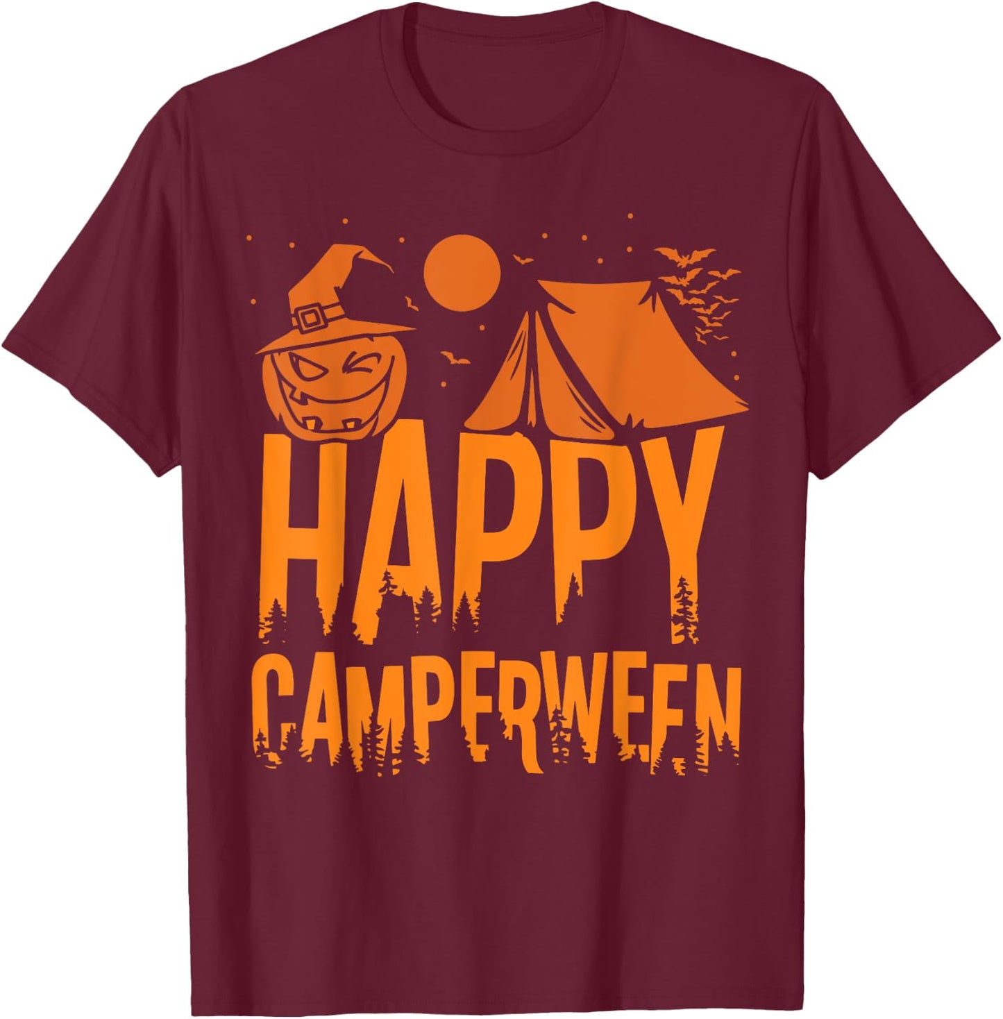 Happy Camperween - Camper Camping Halloween T-Shirt - T-Shirt | Maroon