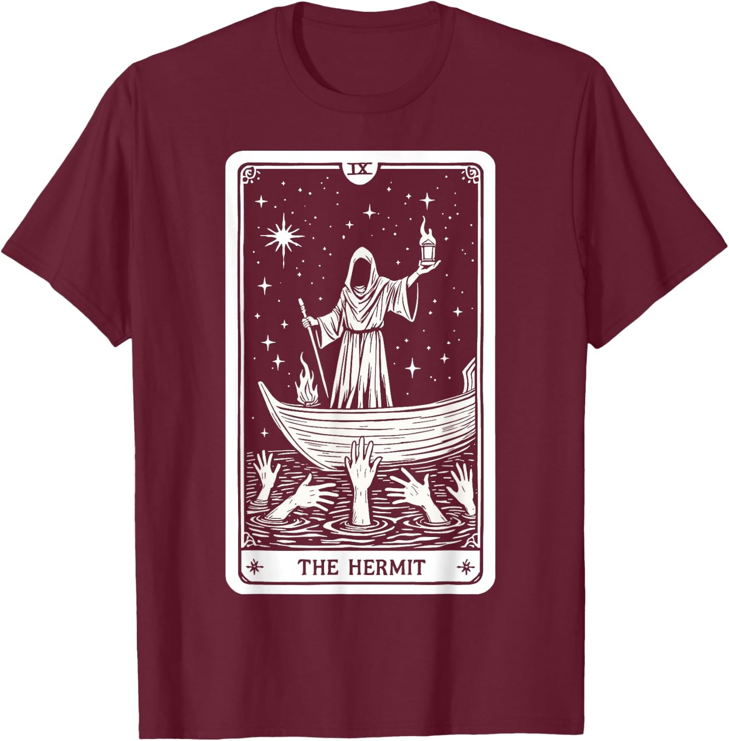 The Hermit Tarot Card Wisdom Enigmatic Esoteric Occult T-Shirt - T-Shirt | Maroon