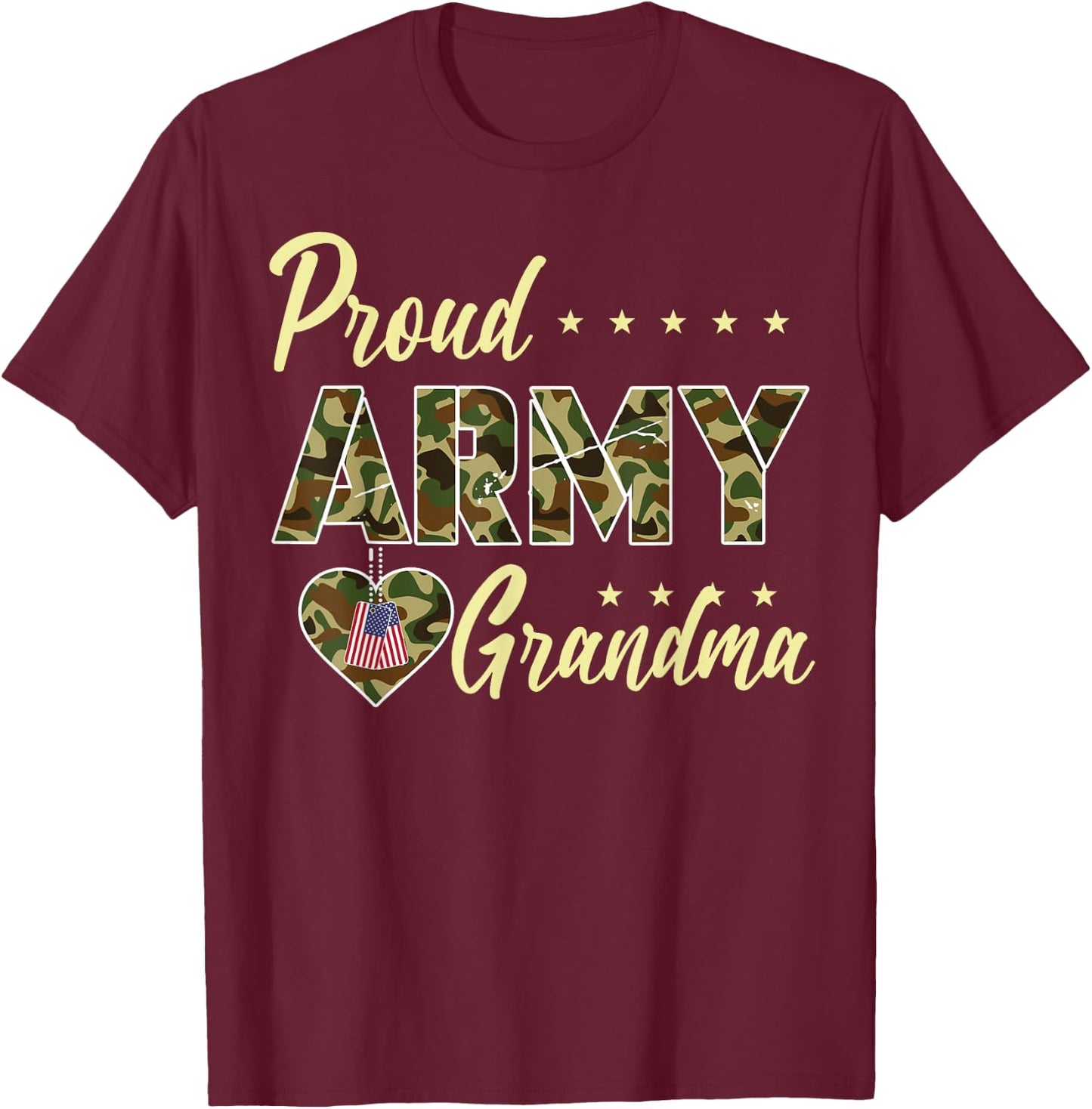 Proud Army Grandma Camouflage Soldier Family Love Military T-Shirt - T-Shirt | Maroon