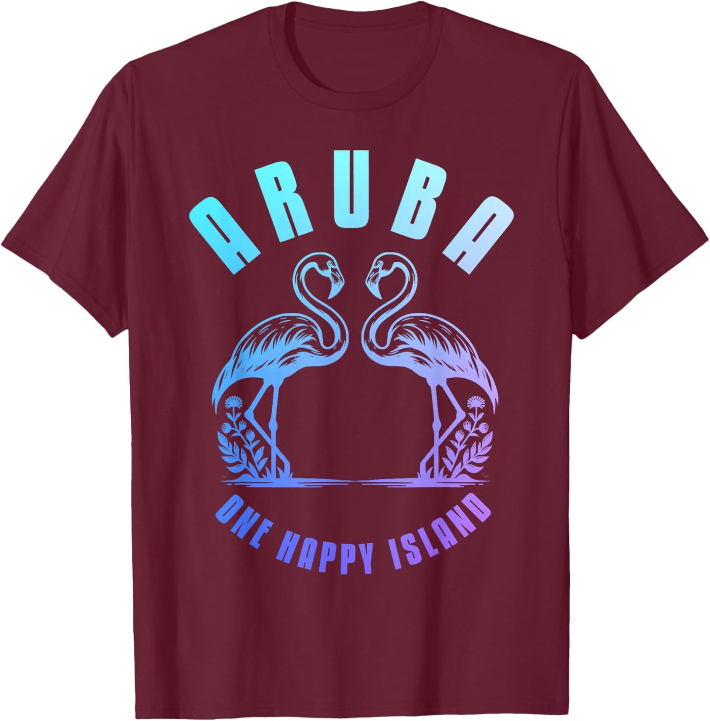 Aruba Flamingo Happy Island Craibbean Souvenir Pride Vintage T-Shirt - T-Shirt | Maroon