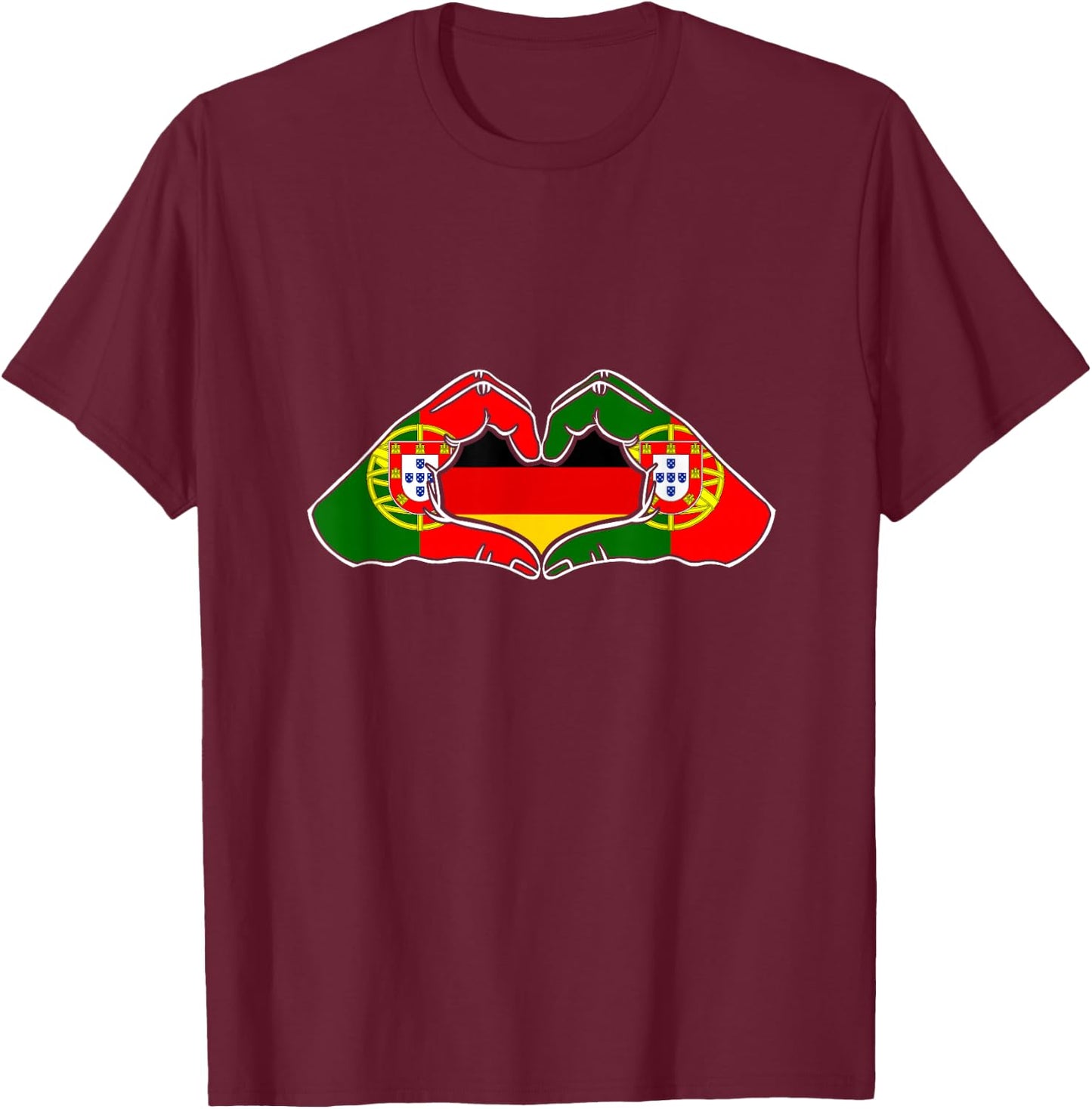 Portugal und Deutschland. Herz Hand Freundschaft! T-Shirt - T-Shirt | Maroon