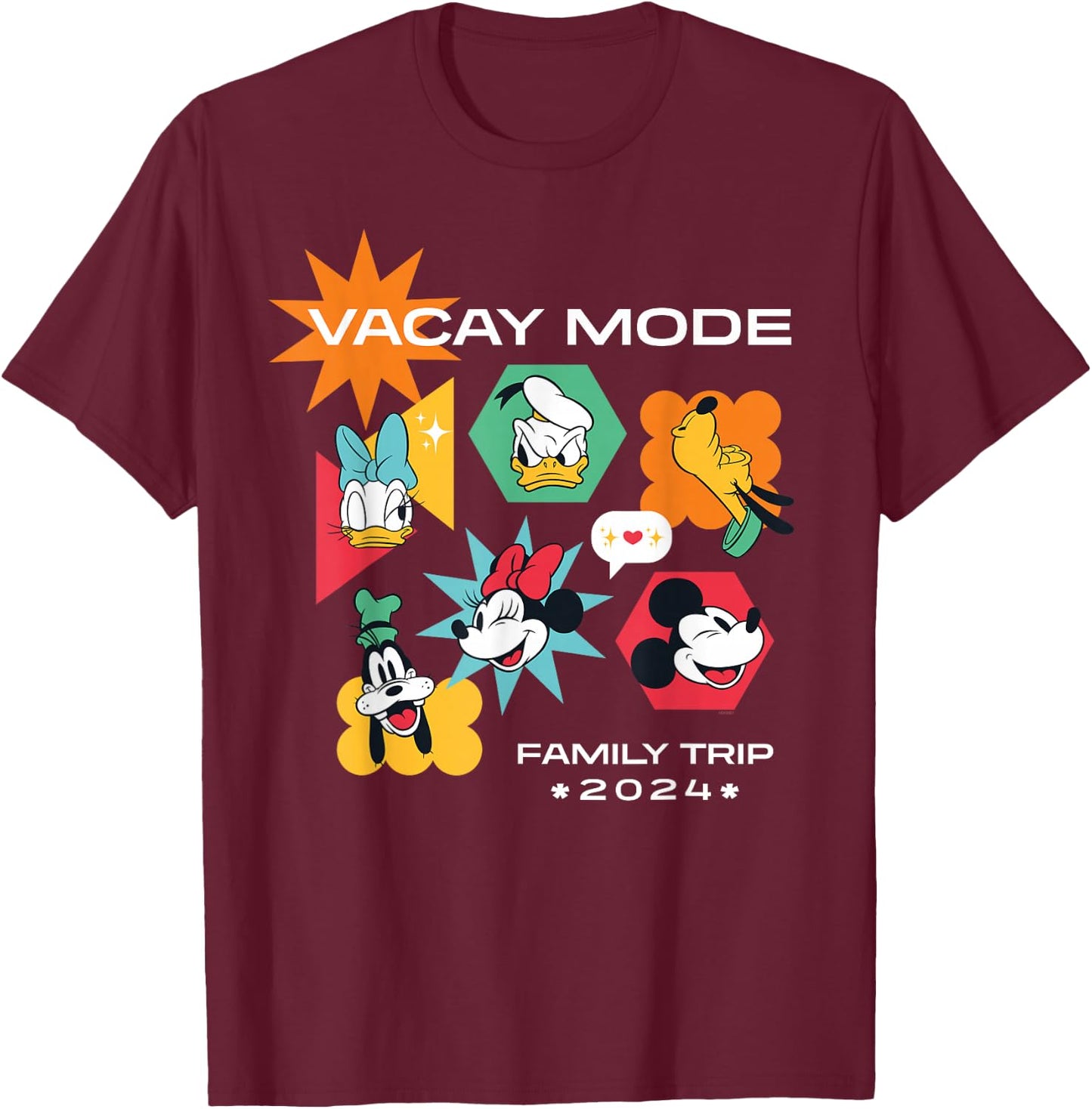 Disney Mickey & Friends Vacay Mode Family Trip Vacation 2024 T-Shirt - T-Shirt | Maroon