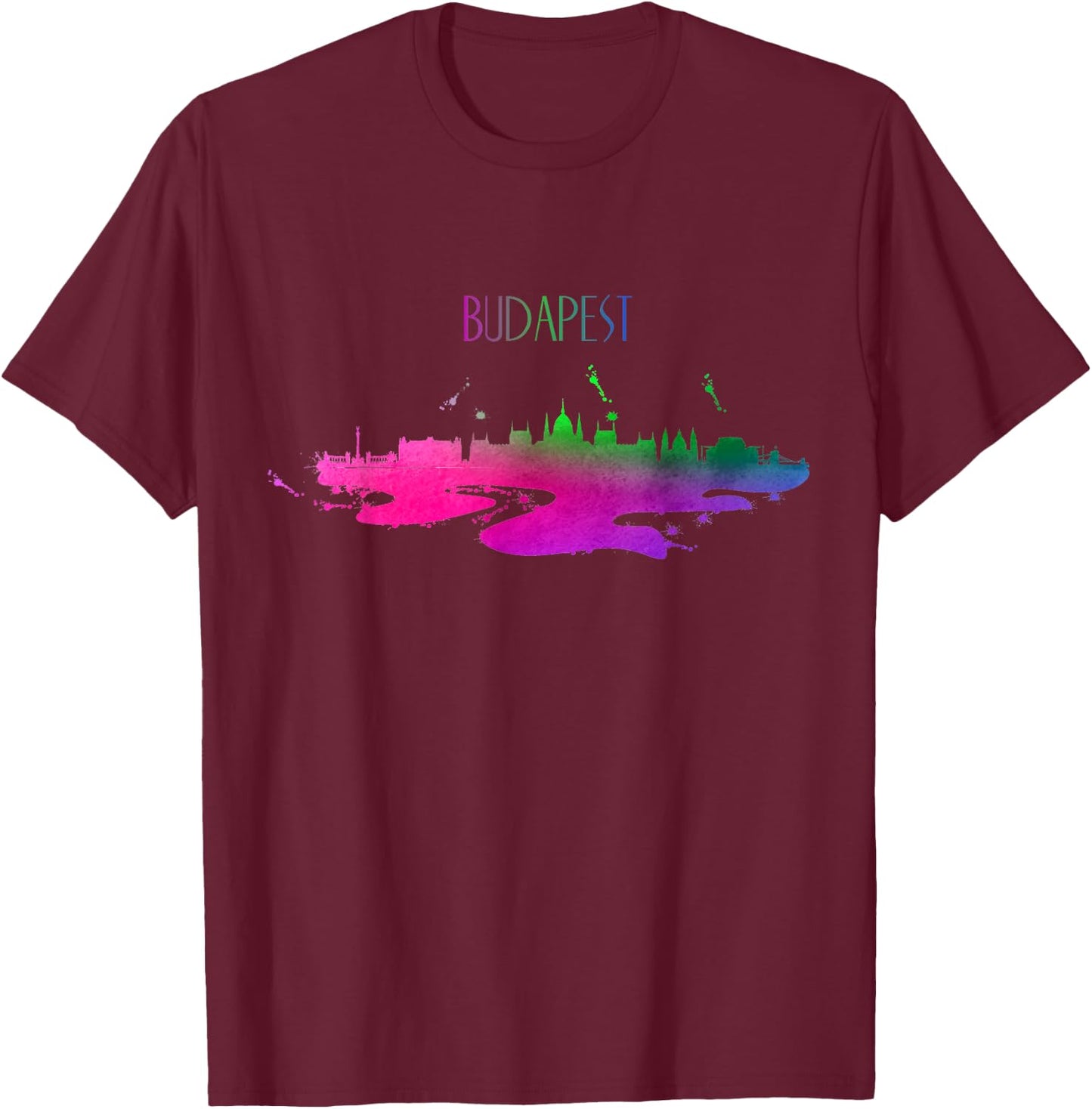 Budapest Skyline Watercolor Souvenir Hungary T-Shirt - T-Shirt | Maroon