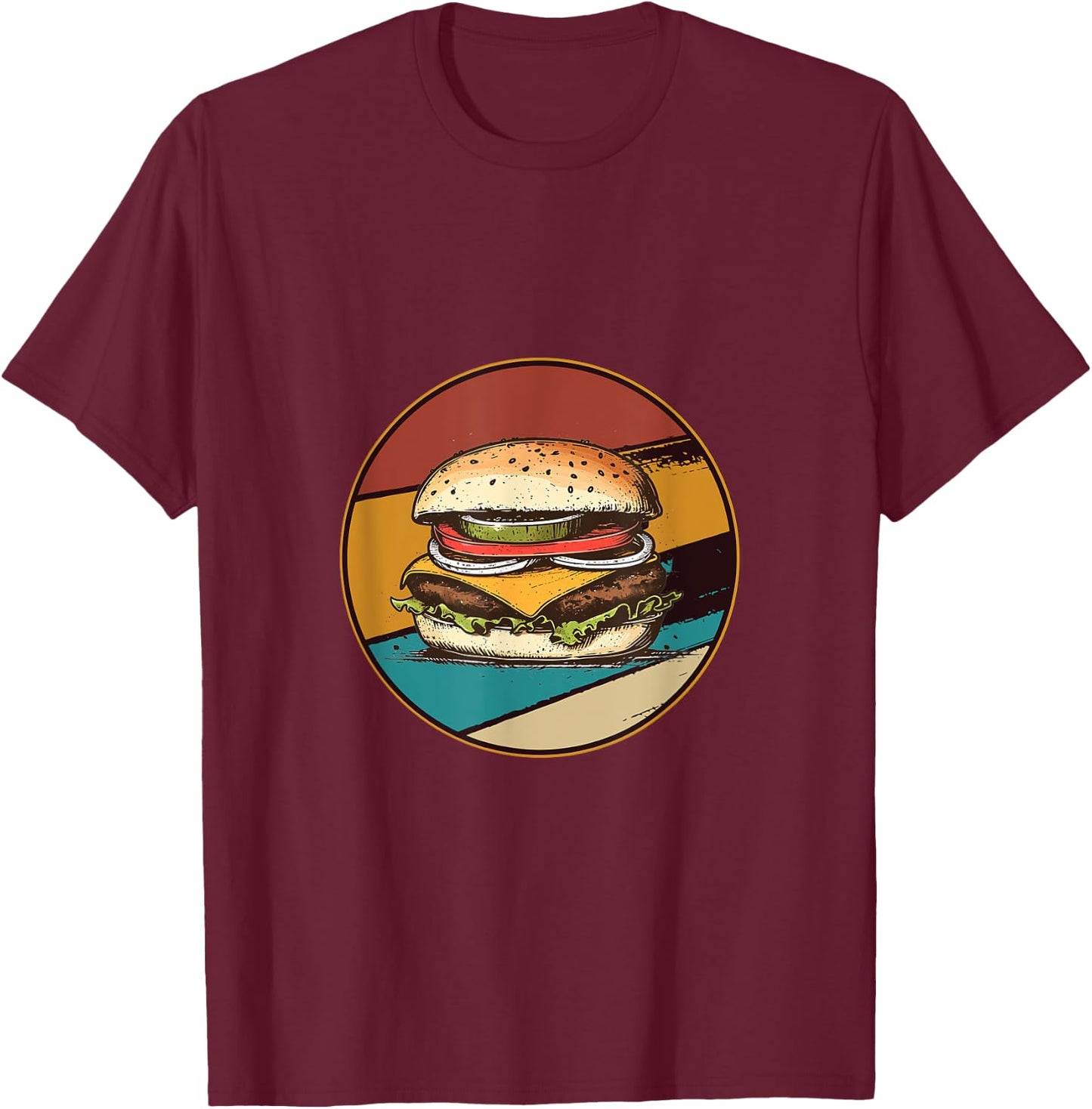 Retro Hamburger T-Shirt - T-Shirt | Maroon