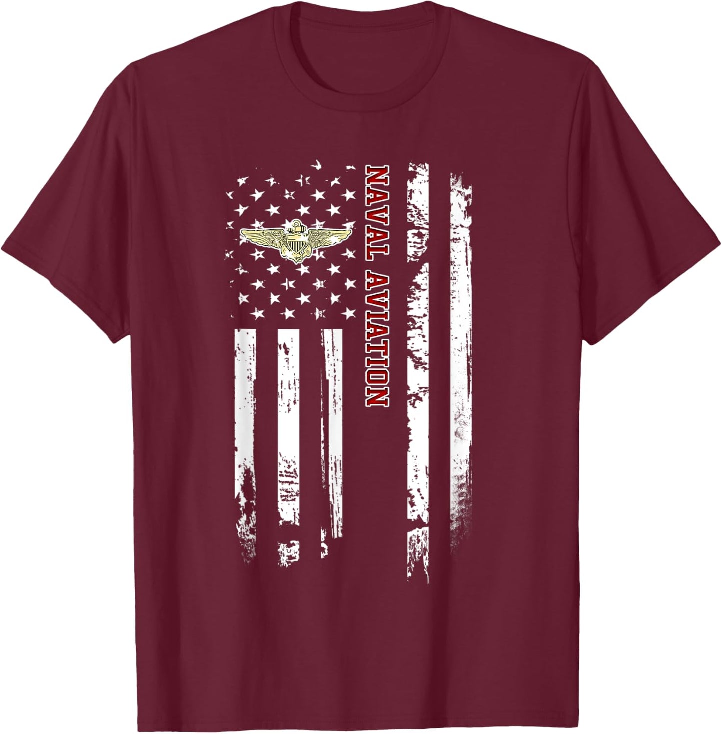 Naval Aviation Veteran American Flag Veterans Day Christmas Men T-Shirt - T-Shirt | Maroon