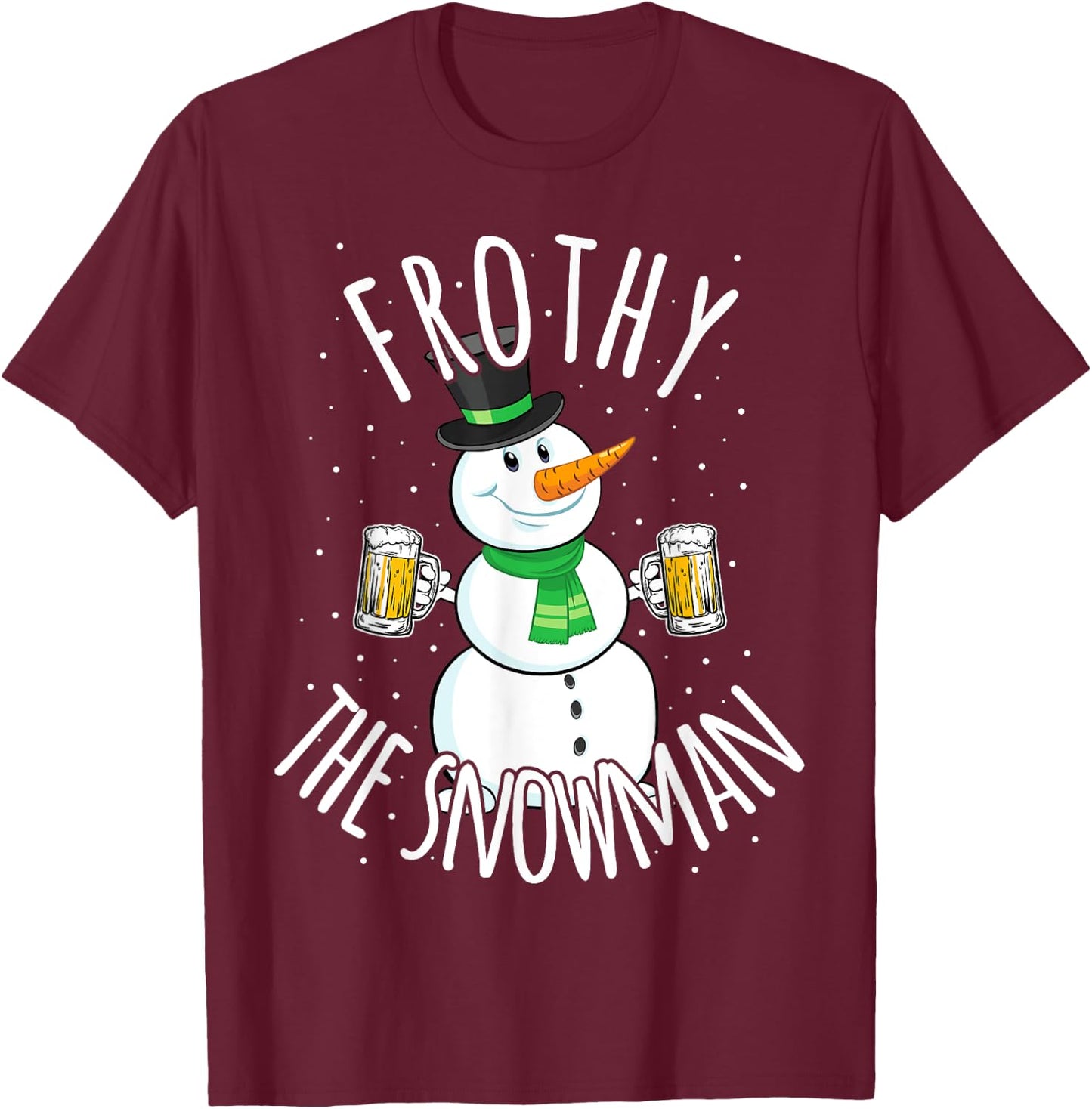 Funny Christmas Snowman Beer Frothy T Shirt Gift Men Women T-Shirt - T-Shirt | Maroon