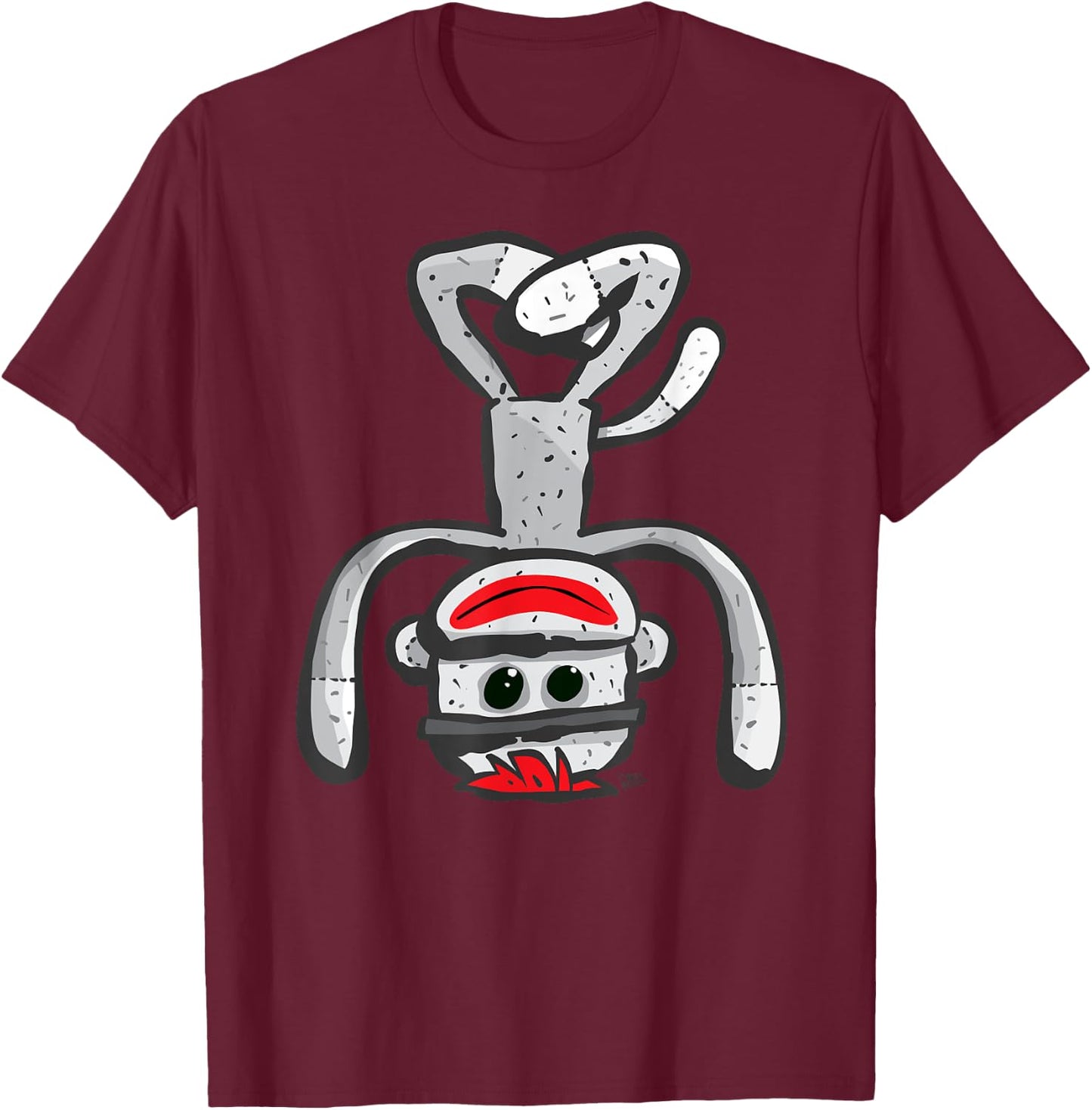 Cute Sock Monkey in Yoga Asana Headstand Pose T-Shirt - T-Shirt | Maroon