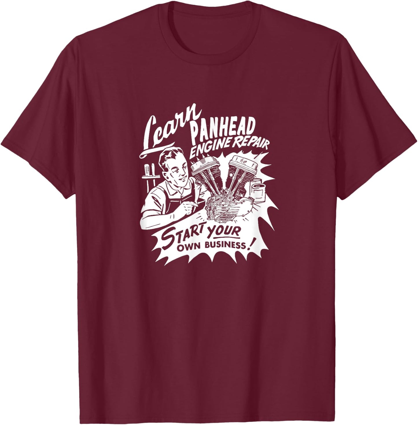 Retro Learn Panhead Engine Repair Vintage HD VTwin Biker T-Shirt - T-Shirt | Maroon