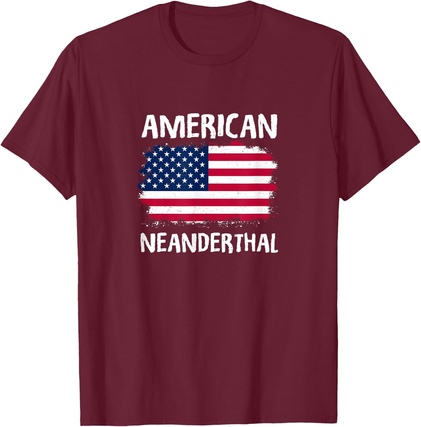 4th Of July US Flag Caveman American Neanderthal T-Shirt - T-Shirt | Maroon
