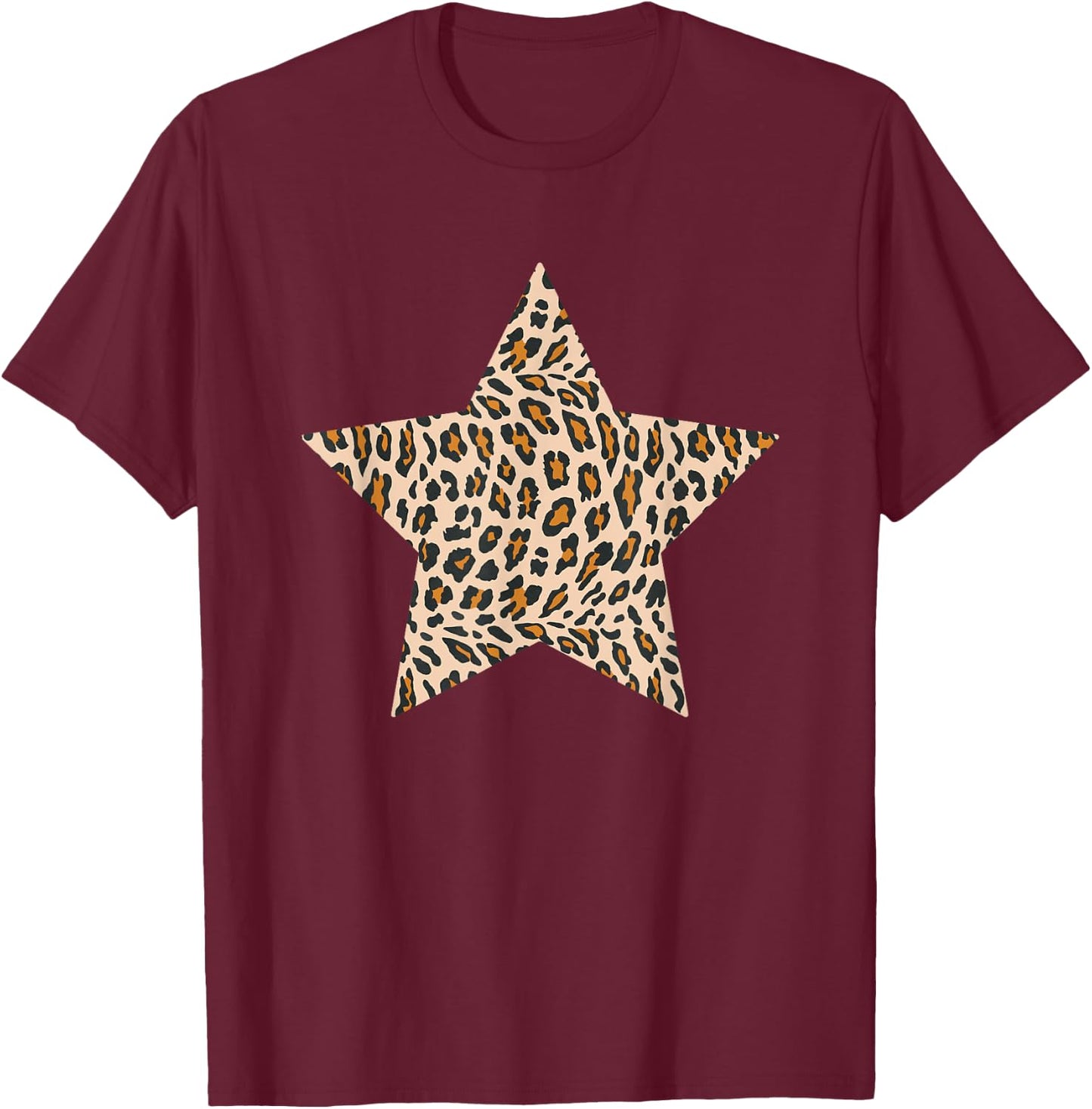 Leopard Print Star Design - Leopard Star T-Shirt - T-Shirt | Maroon