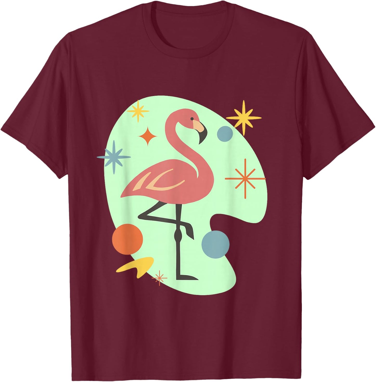 Atomic Flamingo Mid Century Modern Retro Design T-Shirt - T-Shirt | Maroon