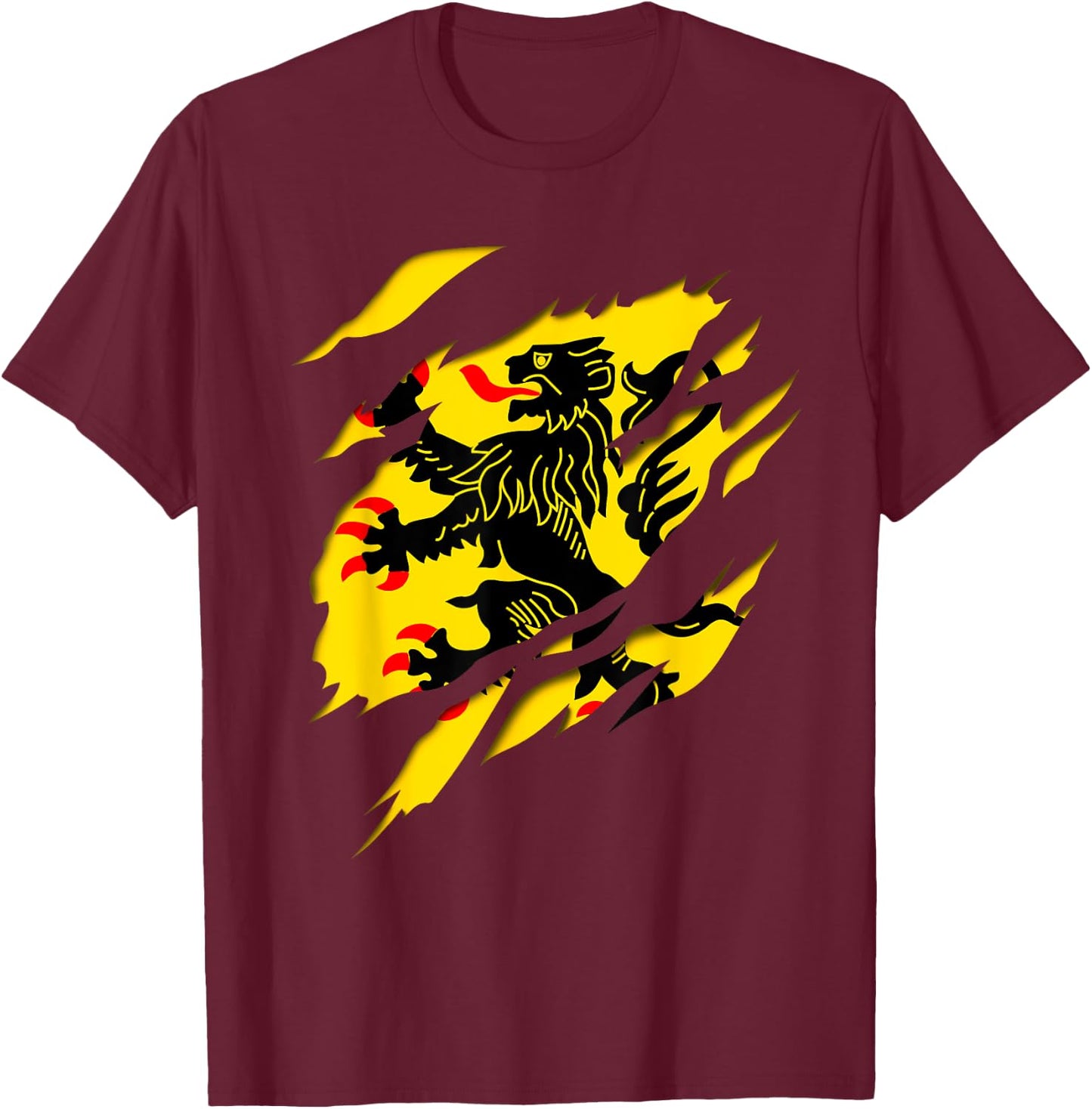 Flag Nord Pas de Calais Crest Ripped 3D Effect France , Black, S T-Shirt - T-Shirt | Maroon