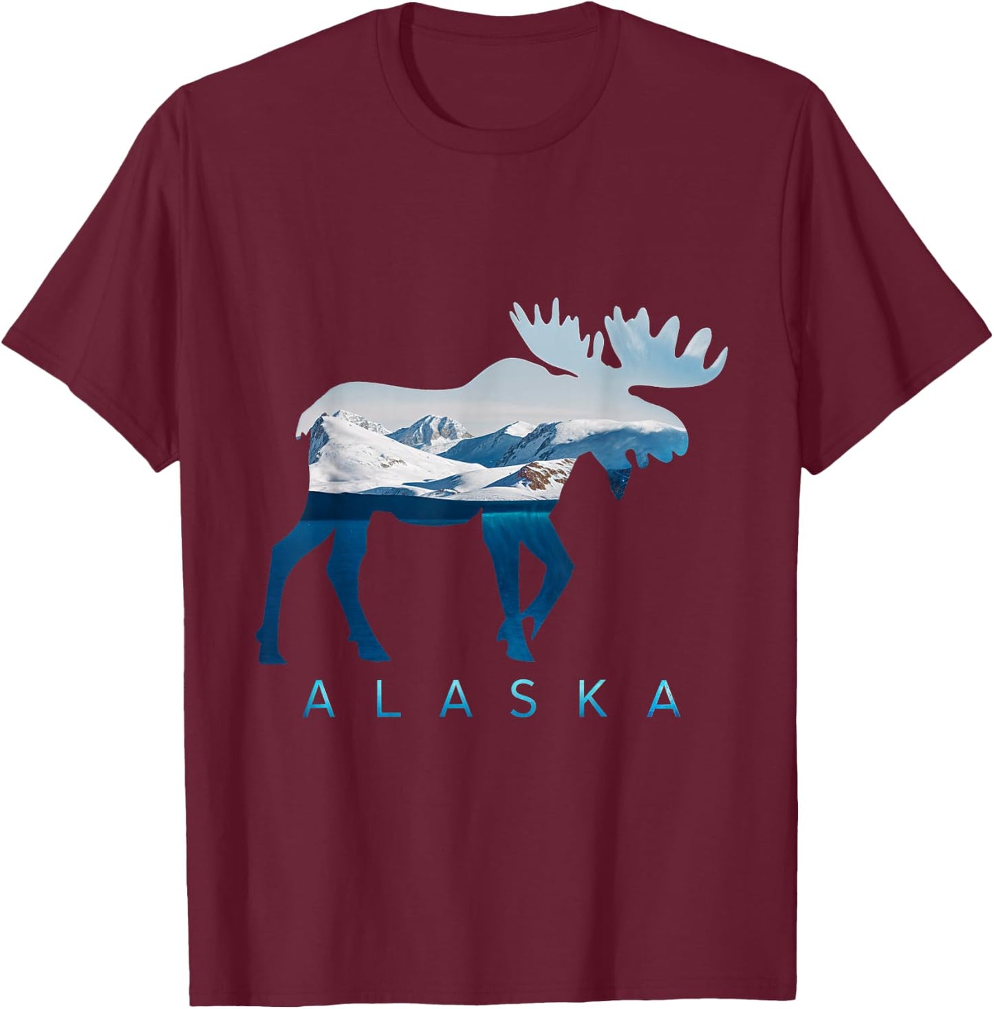 Alaska Moose Nature Scenic Mountains Wildlife Alaska T-Shirt - T-Shirt | Maroon