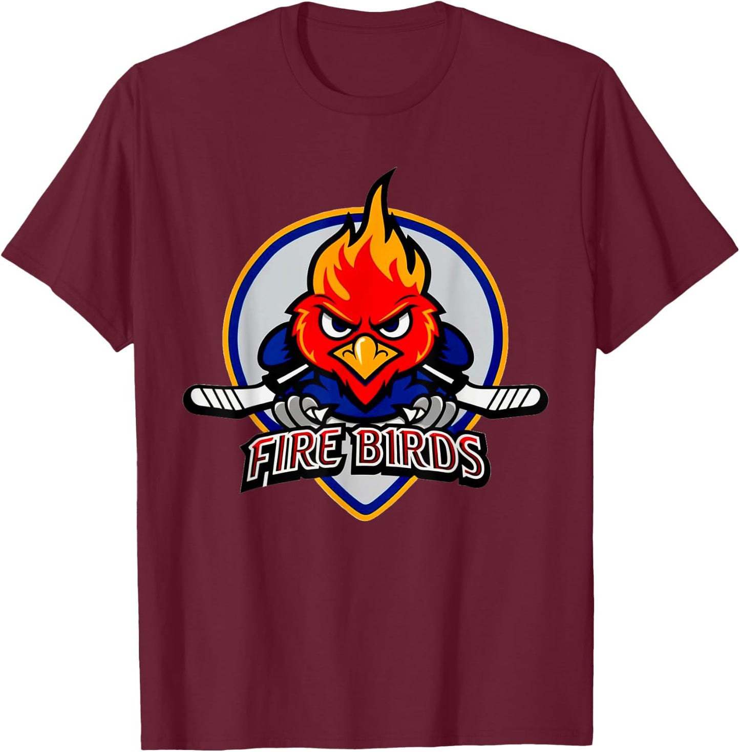 Conceptual Firebirds Ice Hockey Logo Motif American Sports T-Shirt - T-Shirt | Maroon