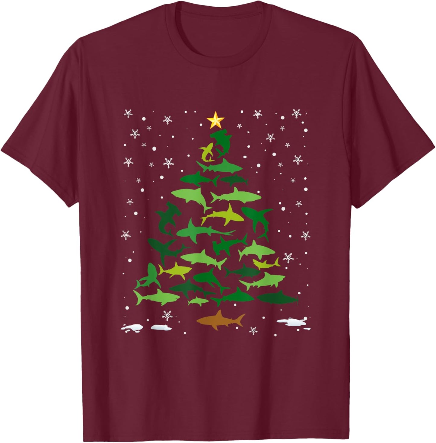 Shark Ocean Lovers Holiday Family Matching Christmas Tree T-Shirt - T-Shirt | Maroon