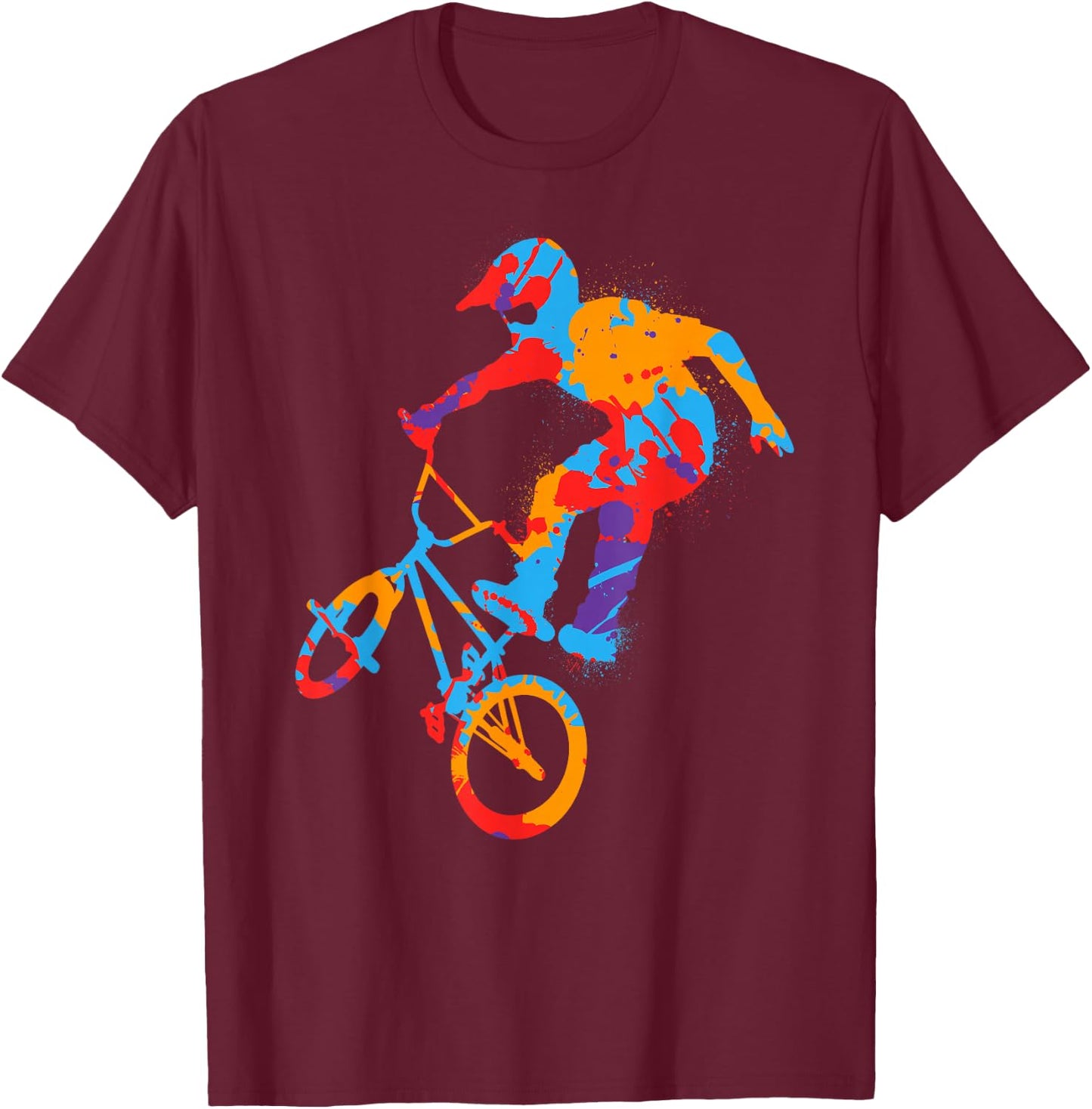 BMX Colourful Stunts Bike Tricks Boys Bicycle BMX Children's , black T-Shirt - T-Shirt | Maroon