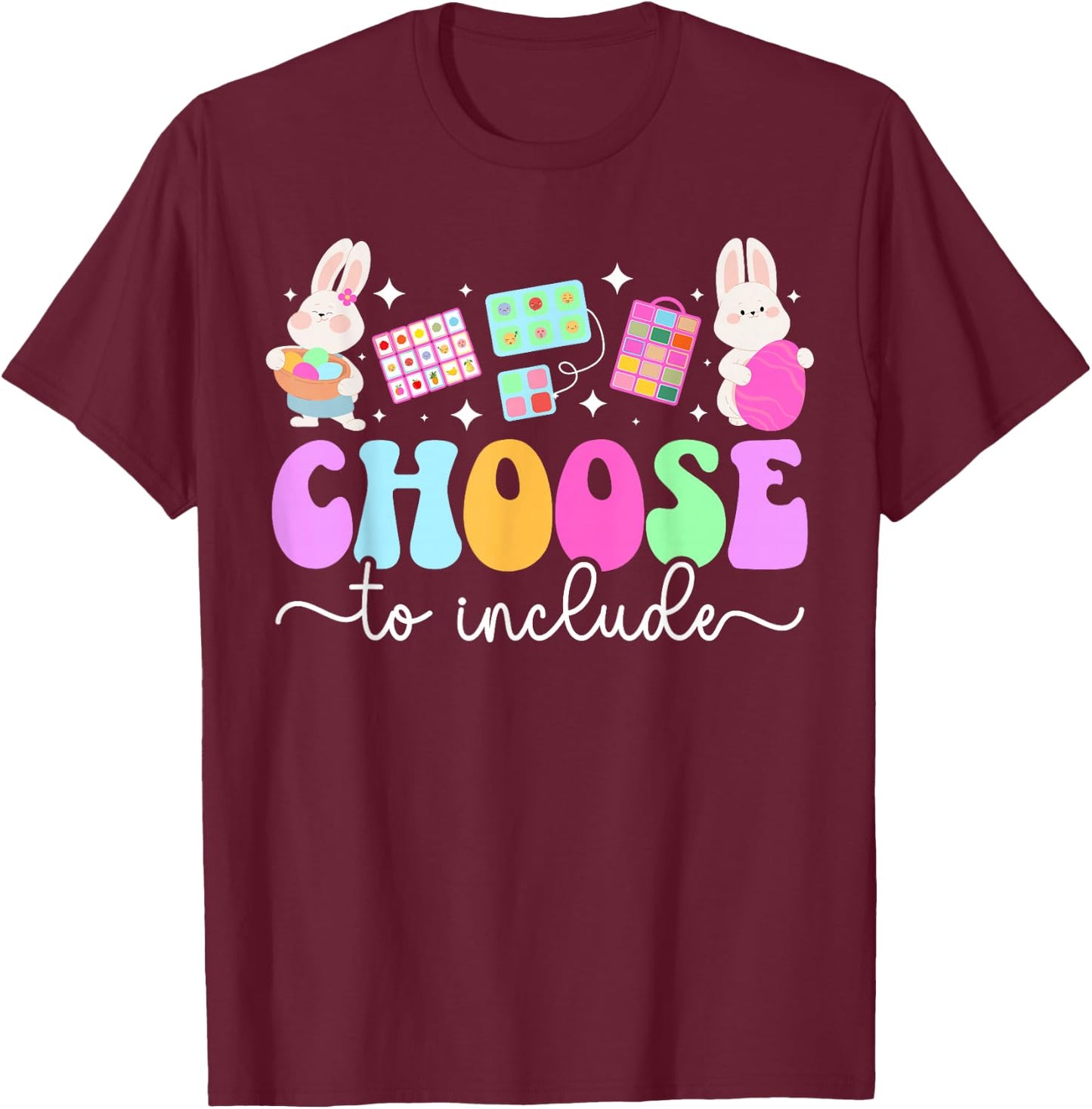 Groovy SPED Teacher Easter Bunny Special Education Teacher T-Shirt - T-Shirt | Maroon
