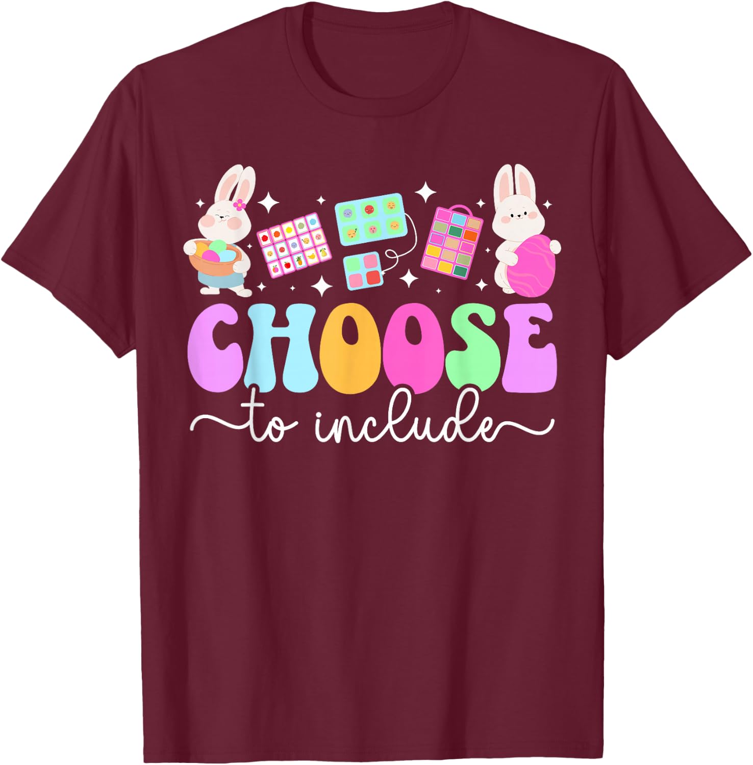 Groovy SPED Teacher Easter Bunny Special Education Teacher T-Shirt - T-Shirt | Maroon