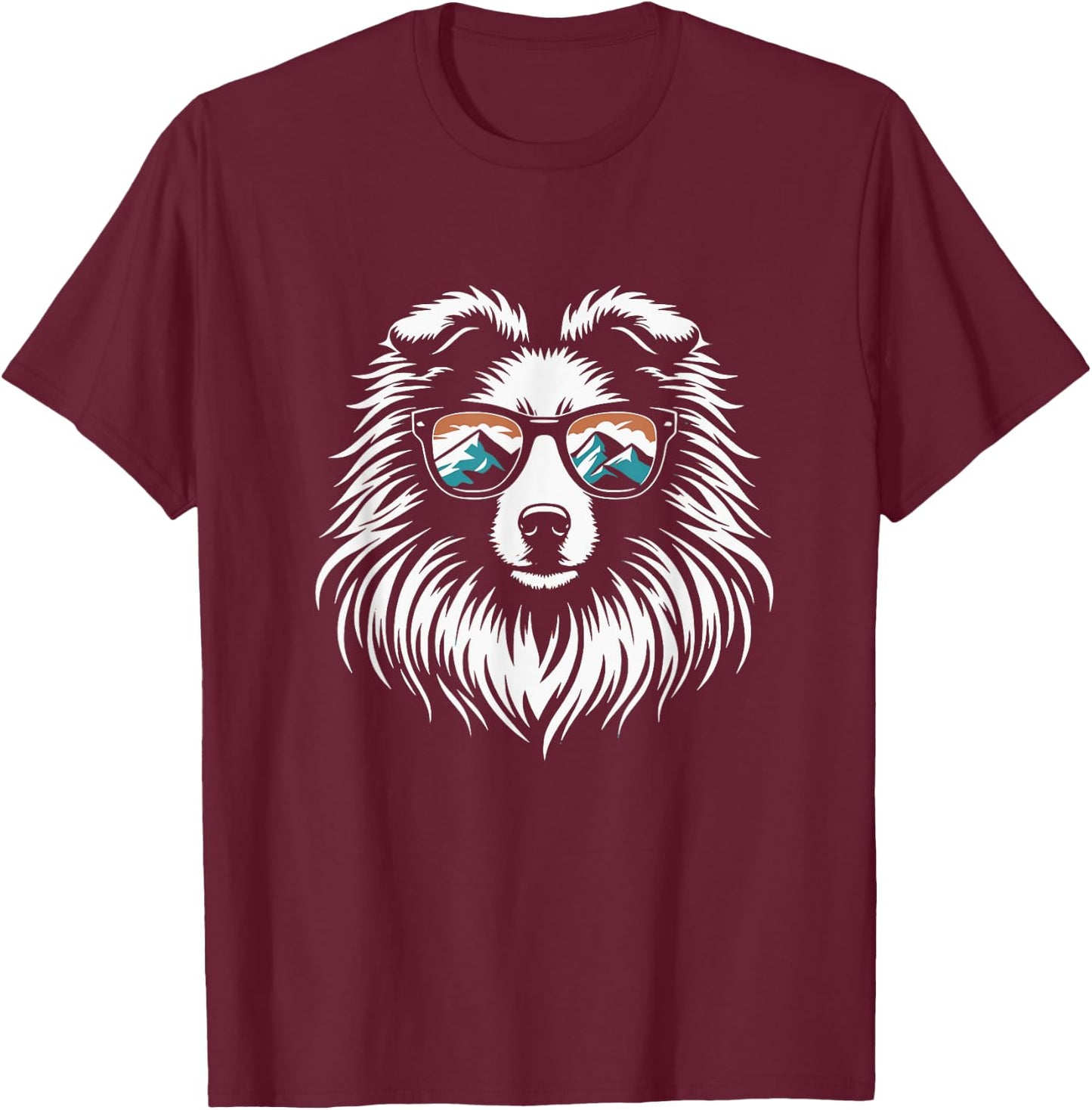 Shetland Sheepdog Dog Sunglasses Sheltie Mountain Design T-Shirt - T-Shirt | Maroon