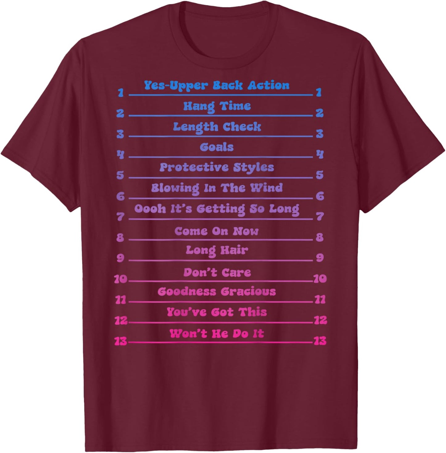 Long Natural Hair Tracking, Funny Length Check Hair T-Shirt - T-Shirt | Maroon