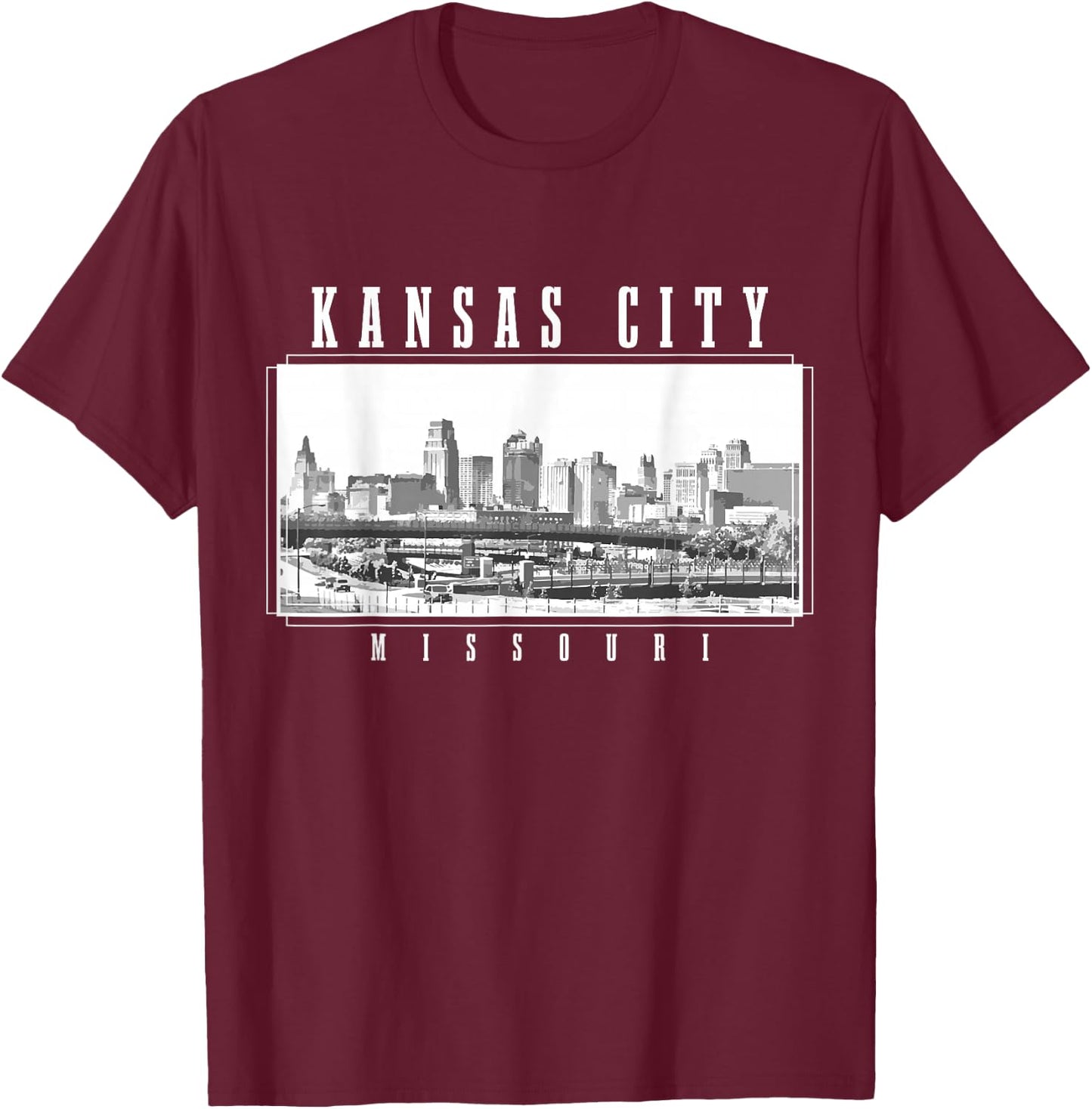 Kansas City Missouri Vintage Souvenir Skyline USA T-Shirt - T-Shirt | Maroon
