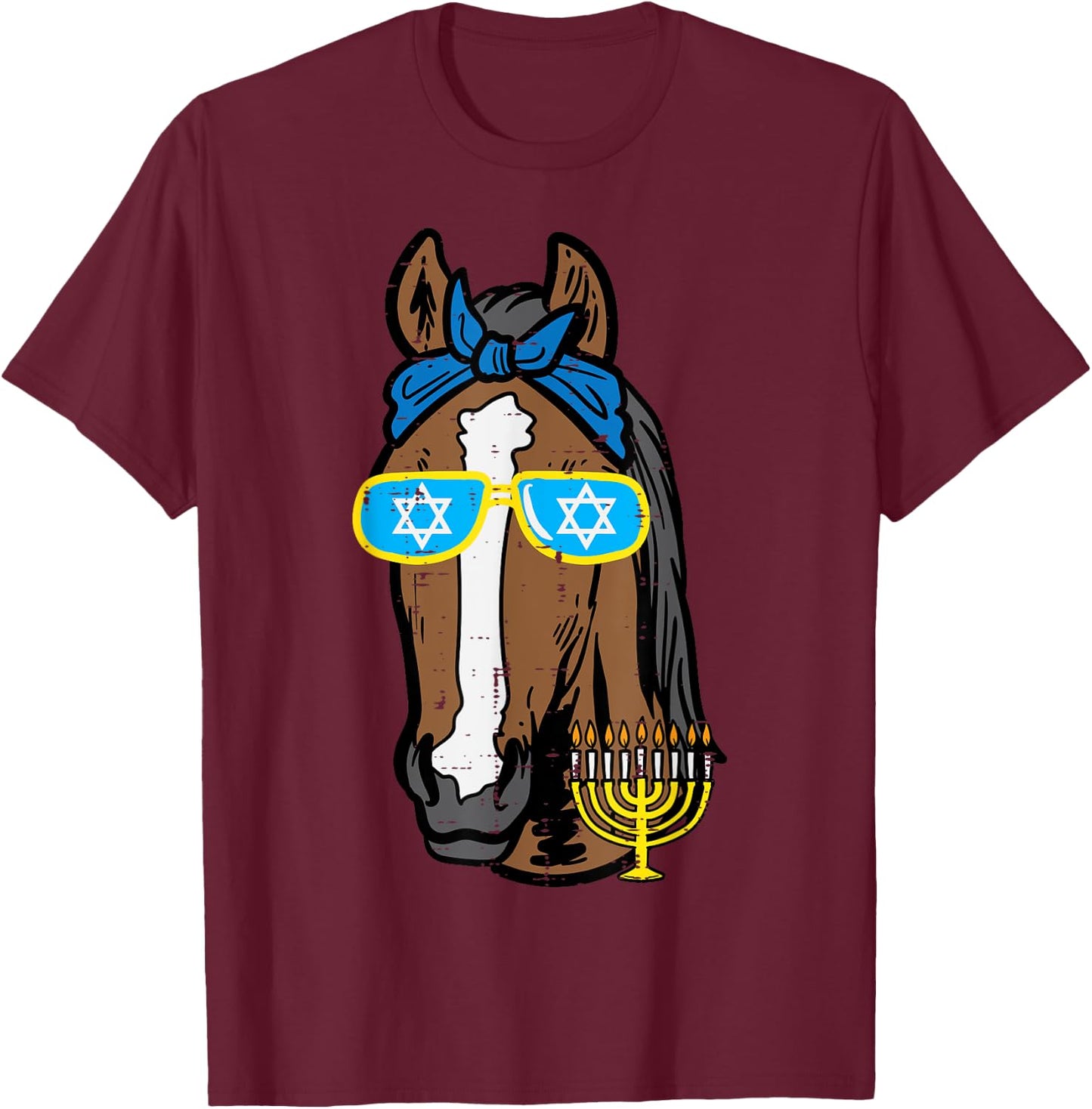 Hanukkah Horse Chanukah Jewish Equestrian Women Girls Kids T-Shirt - T-Shirt | Maroon
