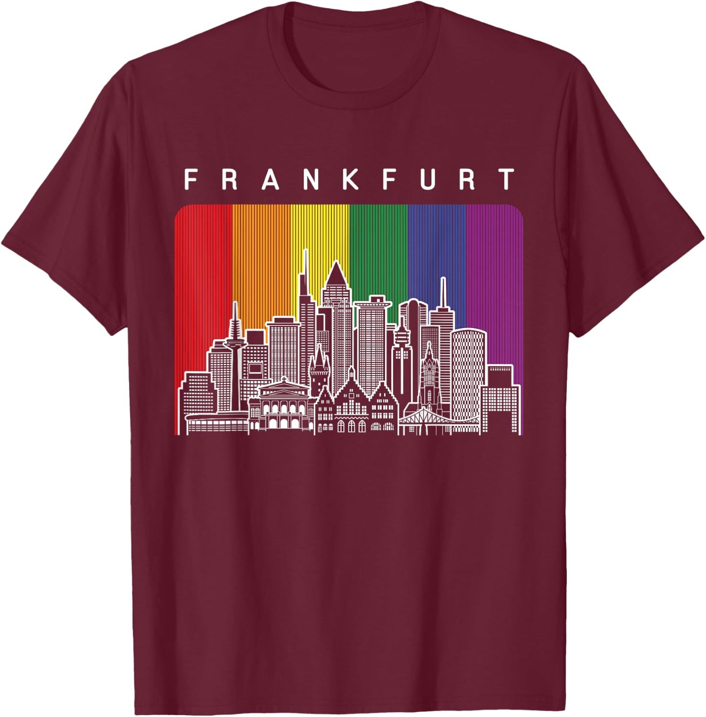 Frankfurt Deutschland Gay Pride Regenbogen Flagge T-Shirt - T-Shirt | Maroon